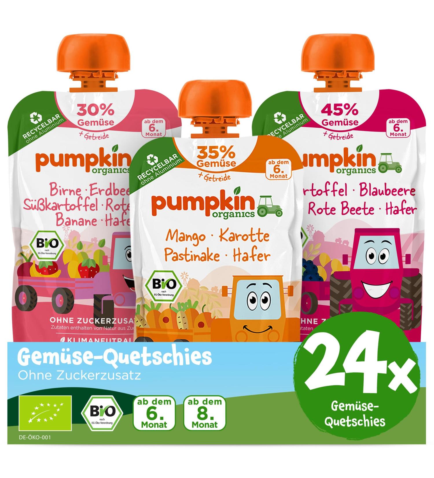 Pumpkin Organics 24 Pack Organic Vegetable Squeeze - Sugar-Free Baby Food for 6 Months+ Vegetarian (24x100g) - Buy Online on GoSupps.com