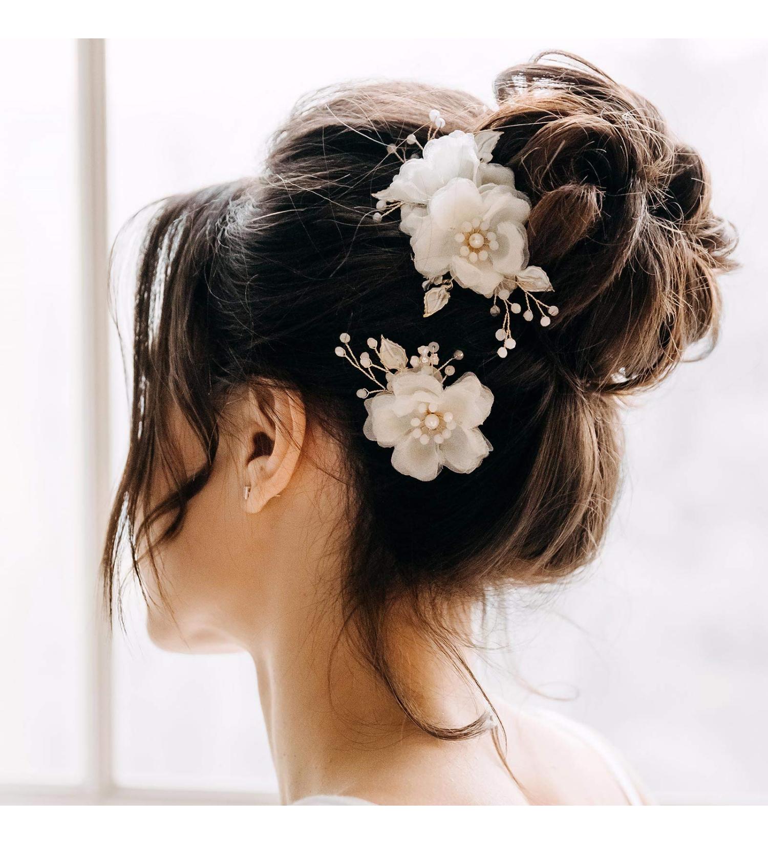 AW BRIDAL Gold Flower Wedding Hair Clips Set - Bride Hair Comb Pins Accessories - Buy Online on GoSupps.com