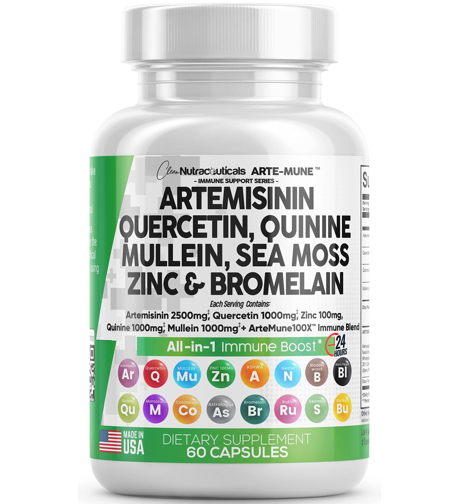Immune Support Supplement with Artemisinin, Quercetin, Zinc, Mullein, Quinine, and Key Nutrients - 2500mg - 1000mg - 100mg - Made in USA - Buy Online on GoSupps.com