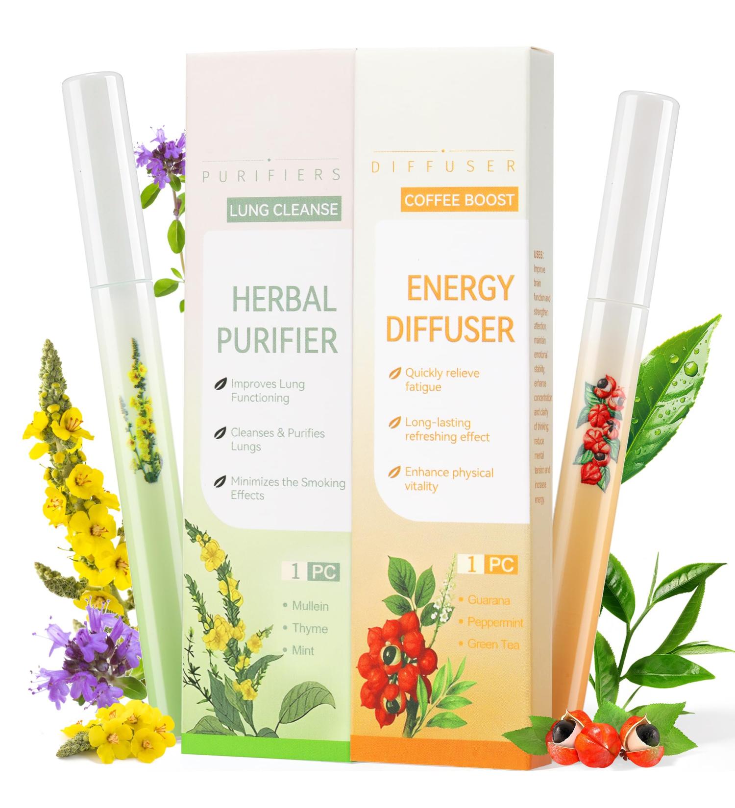 Herbal Diffuser Pen 2 Pack Mullein & Guarana Diffuser Pen Day Energy Duo Set for Fresh Breath & Energy Boost Support Total 1200 Uses Orange+green - Buy Online on GoSupps.com