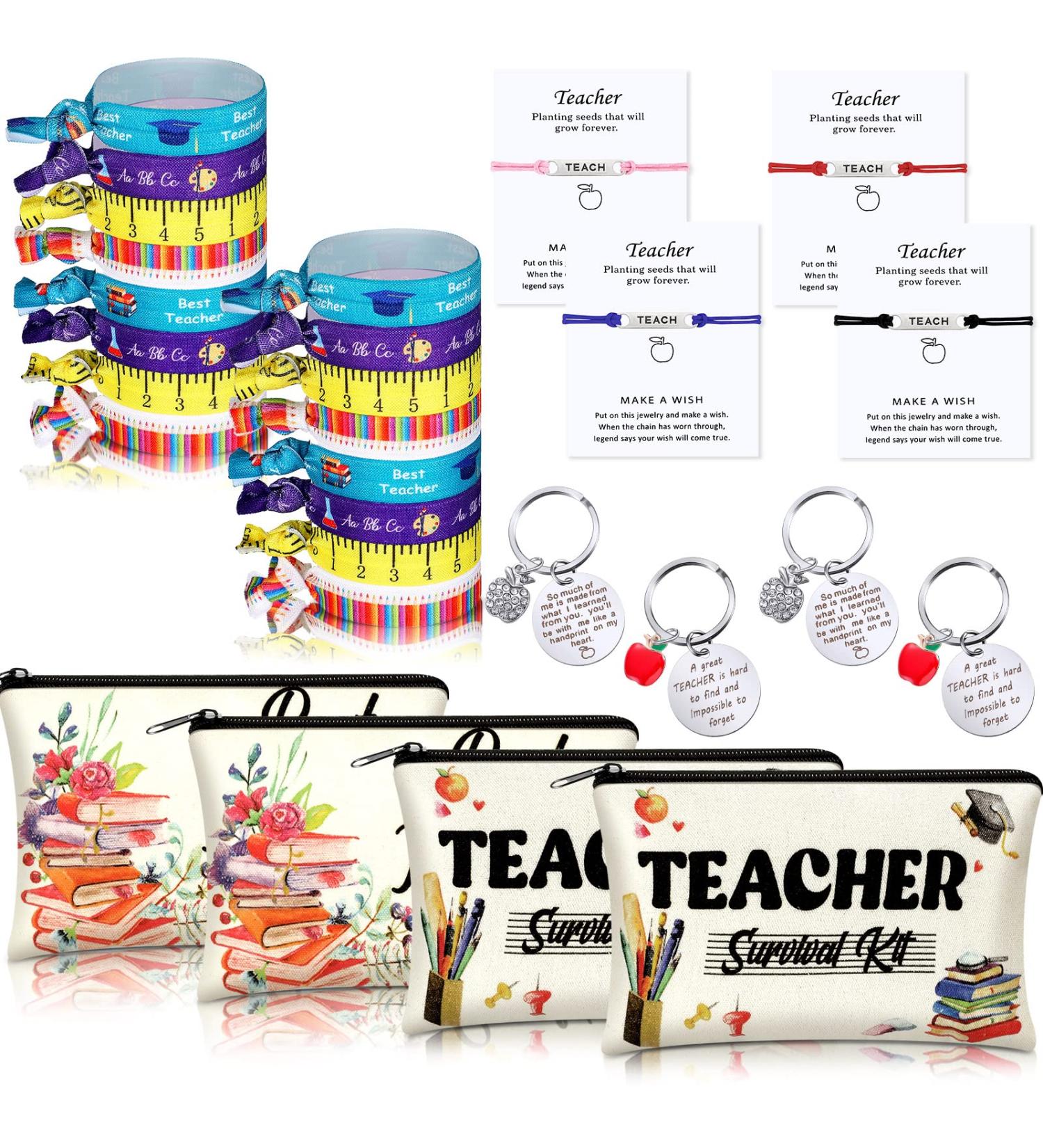 Teacher Appreciation Gift Set with Makeup Pouch, Hair Ties, Bracelets, and Keychain - 28 Pcs - Buy Online on GoSupps.com