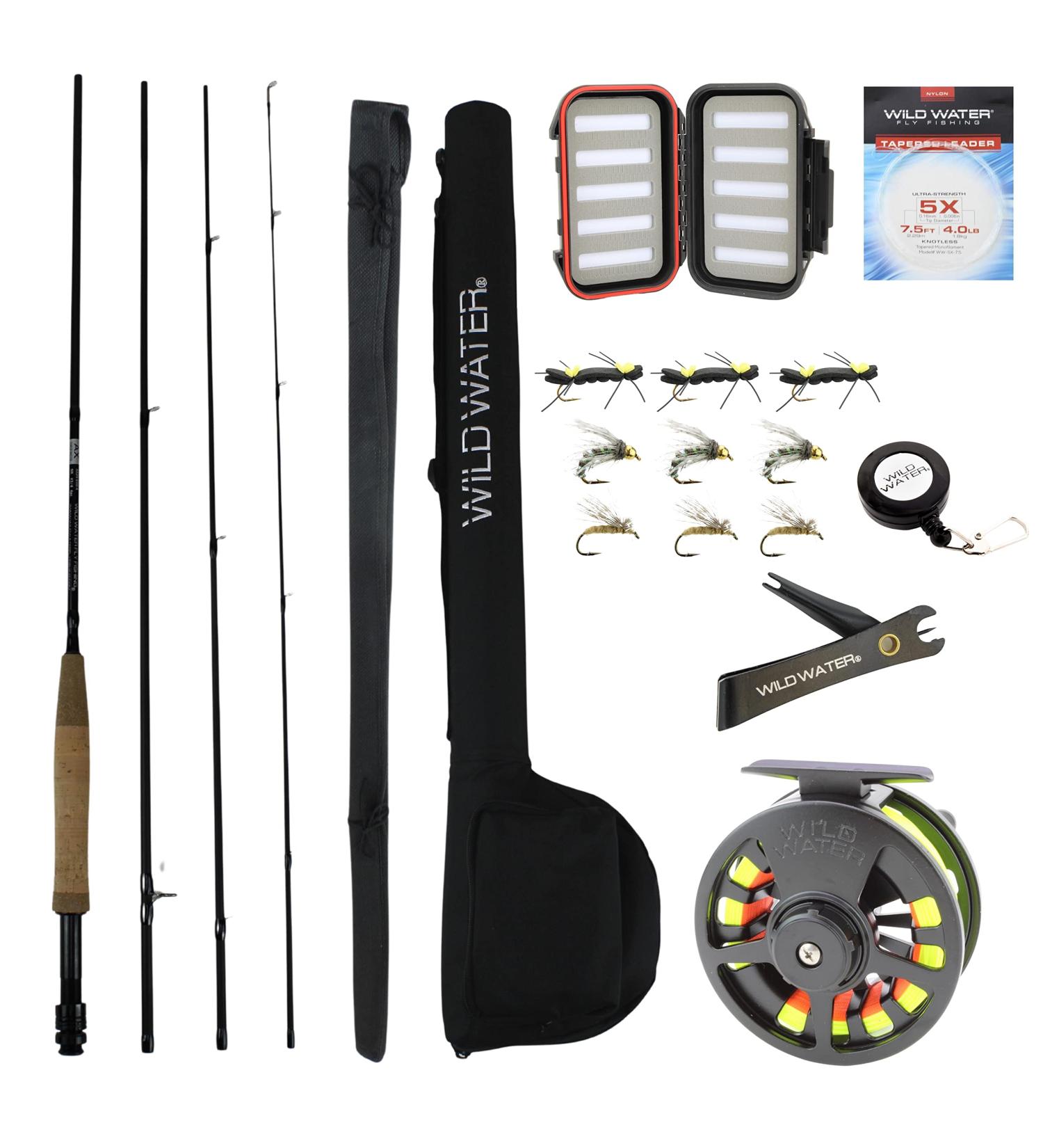 Wild Water Standard Fly Fishing Combo Starter Kit - 5/6 Weight 9ft Rod, Graphite, Cork Handle, Reel, Accessories, Case, Flies - Buy Online on GoSupps.com