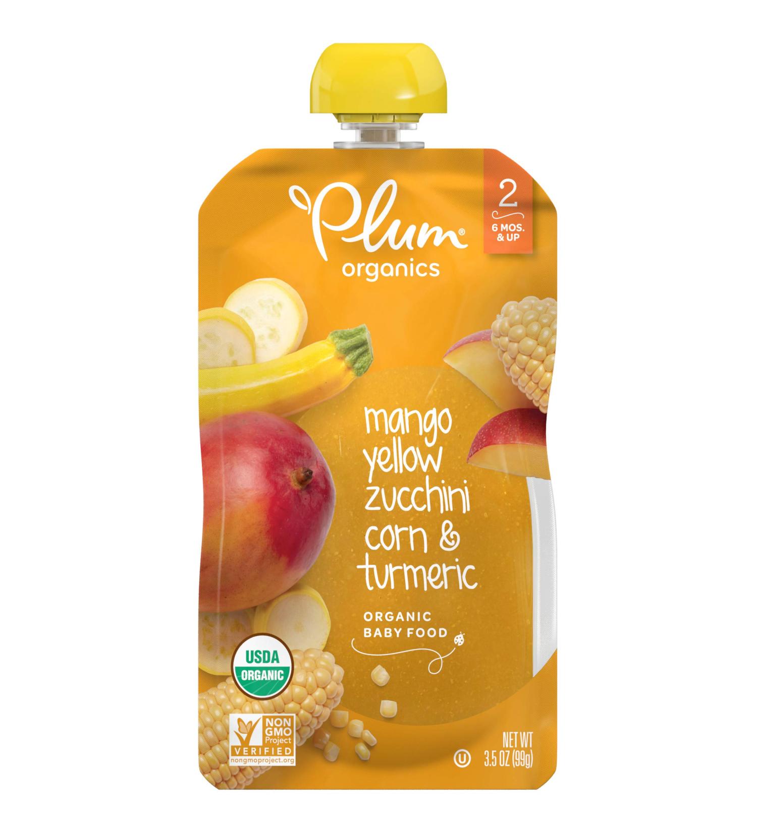 Plum Organics Stage 2 Organic Baby Food - Mango, Zucchini, Corn & Turmeric 3.5oz Pouch - Buy Online on GoSupps.com