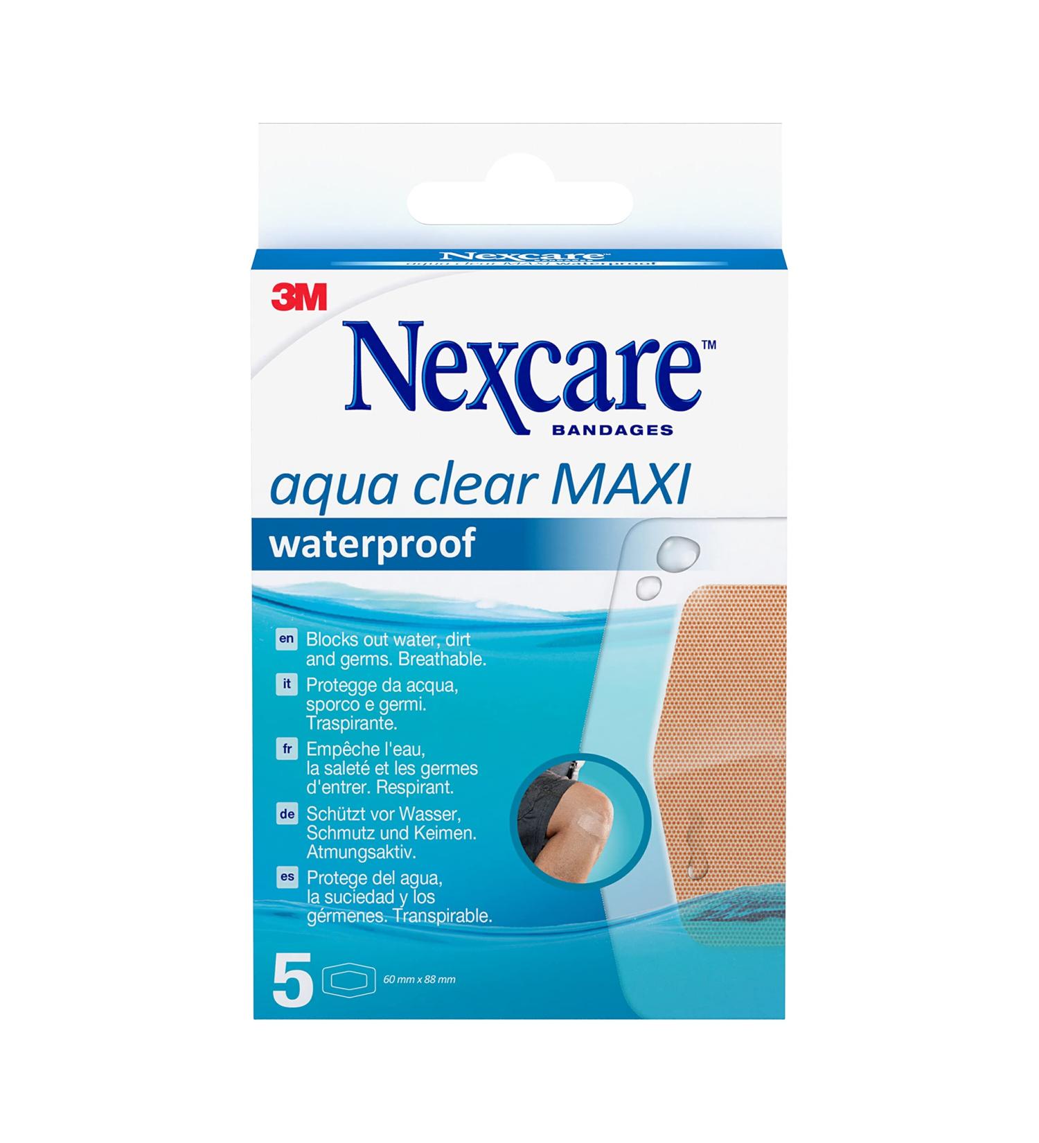 Nexcare Aqua Clear MAXI Waterproof Bandages 360 Count - 5 Plasters per Pack, 60mm x 88mm - Ideal for Minor Scratches, Wounds, and First Aid Kits - Buy Online on GoSupps.com