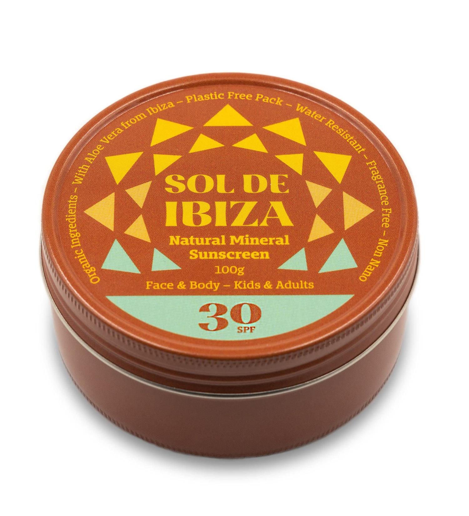 Sol de Ibiza Plastic Free SPF30 Mineral Sunscreen - 100g | Waterless Solid Sunscreen | Natural Ingredients | Vegan | Non-Nano Zinc Oxide | for Adults & Kids - Buy Online on GoSupps.com