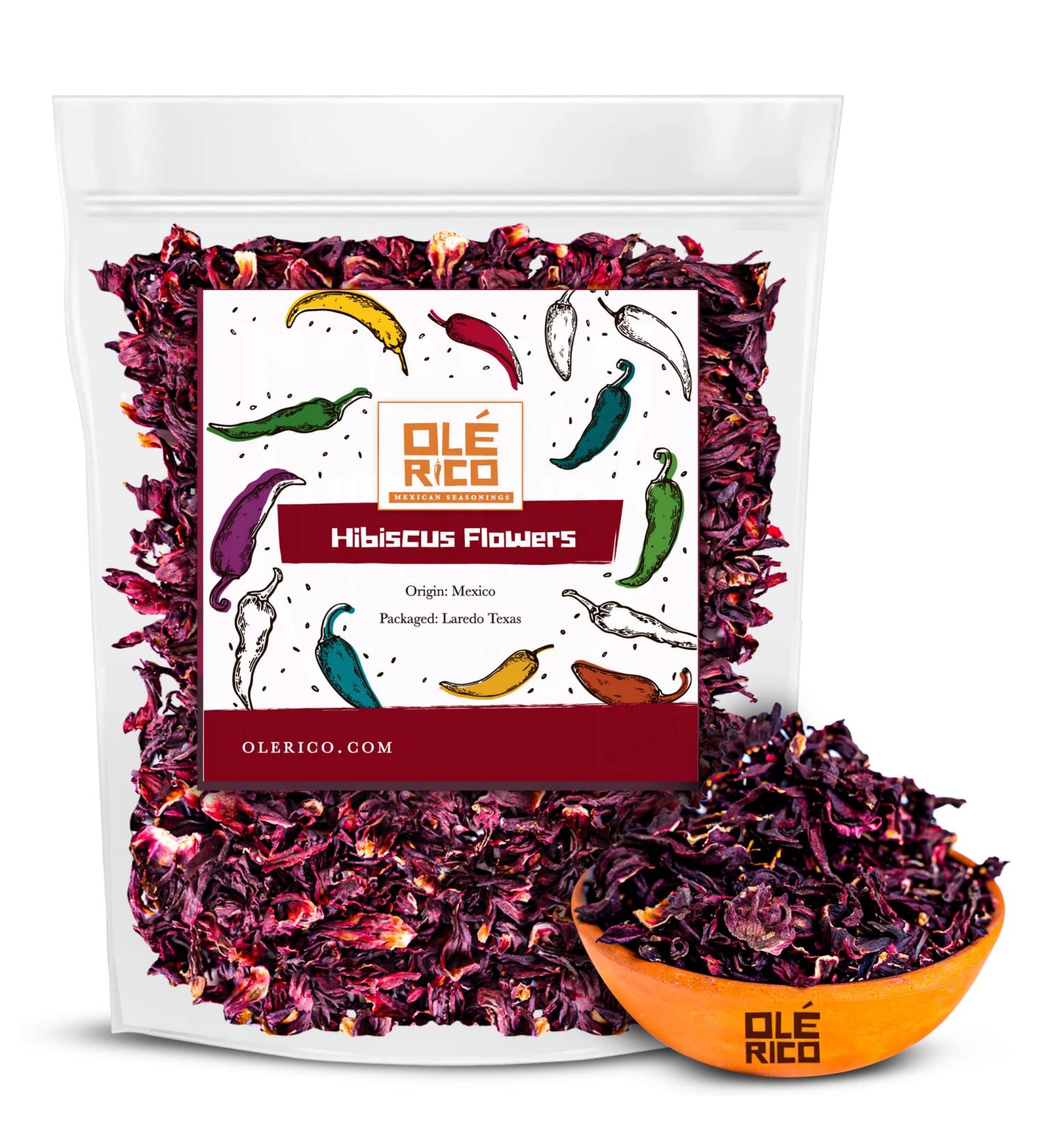 Ole Rico Dried Hibiscus Flowers 4 oz - Perfect for Hibiscus Tea - 100% Natural, Cut and Sifted - Resealable Bag - 4 Ounce Pack - Buy Online on GoSupps.com
