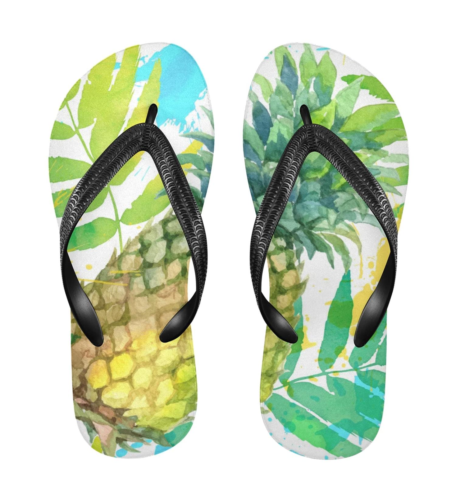 Mnsruu Tropical Palm Leaves Pineapple Flip Flops | Stylish Home Hotel & Spa Footwear for Men & Women | XS Travel Comfort - Buy Online on GoSupps.com