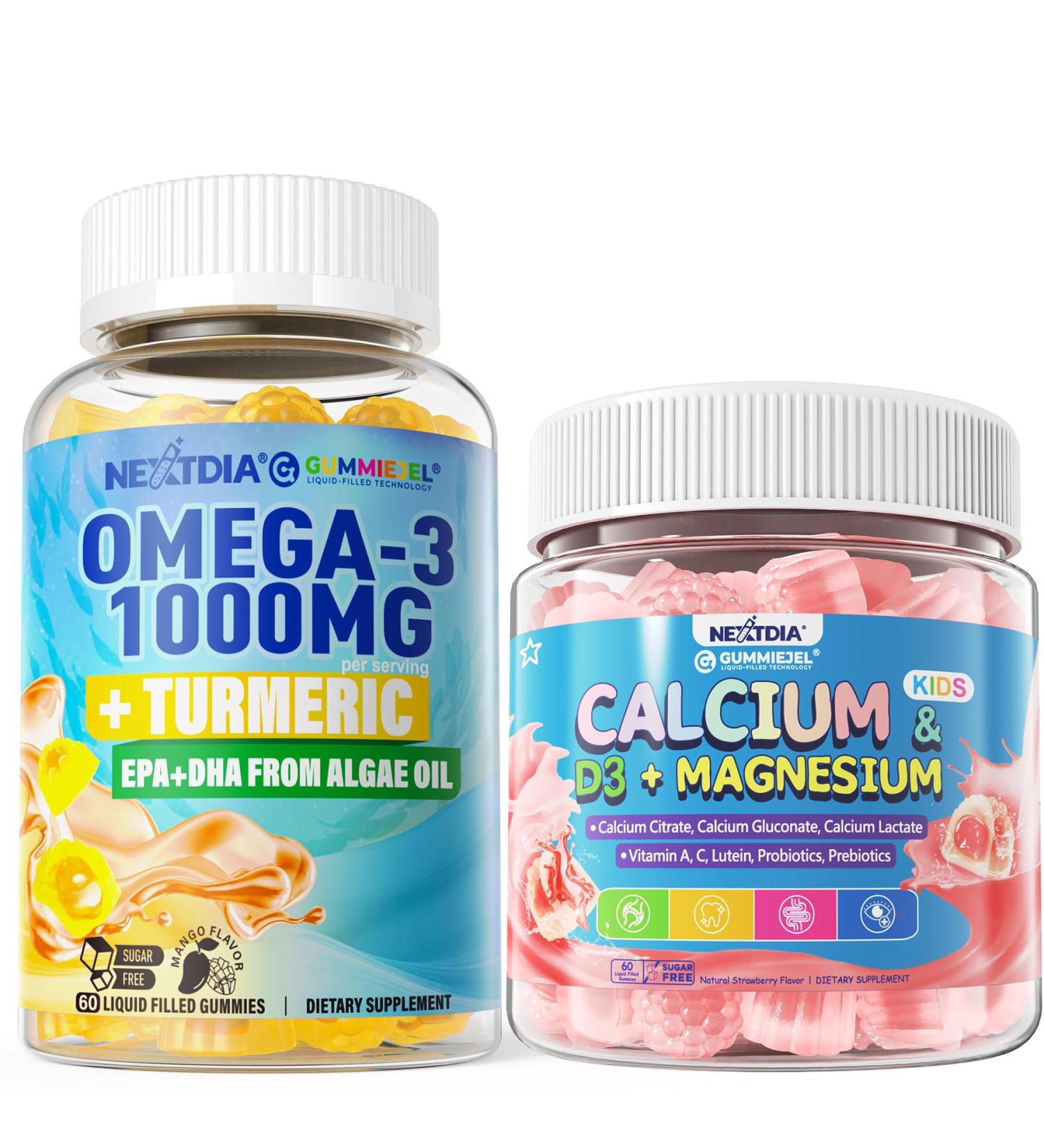 Kids Calcium Gummies + D3 & Magnesium Vegan Omega-3 Gummies 1000mg + Turmeric 3 Pack - Buy Online on GoSupps.com