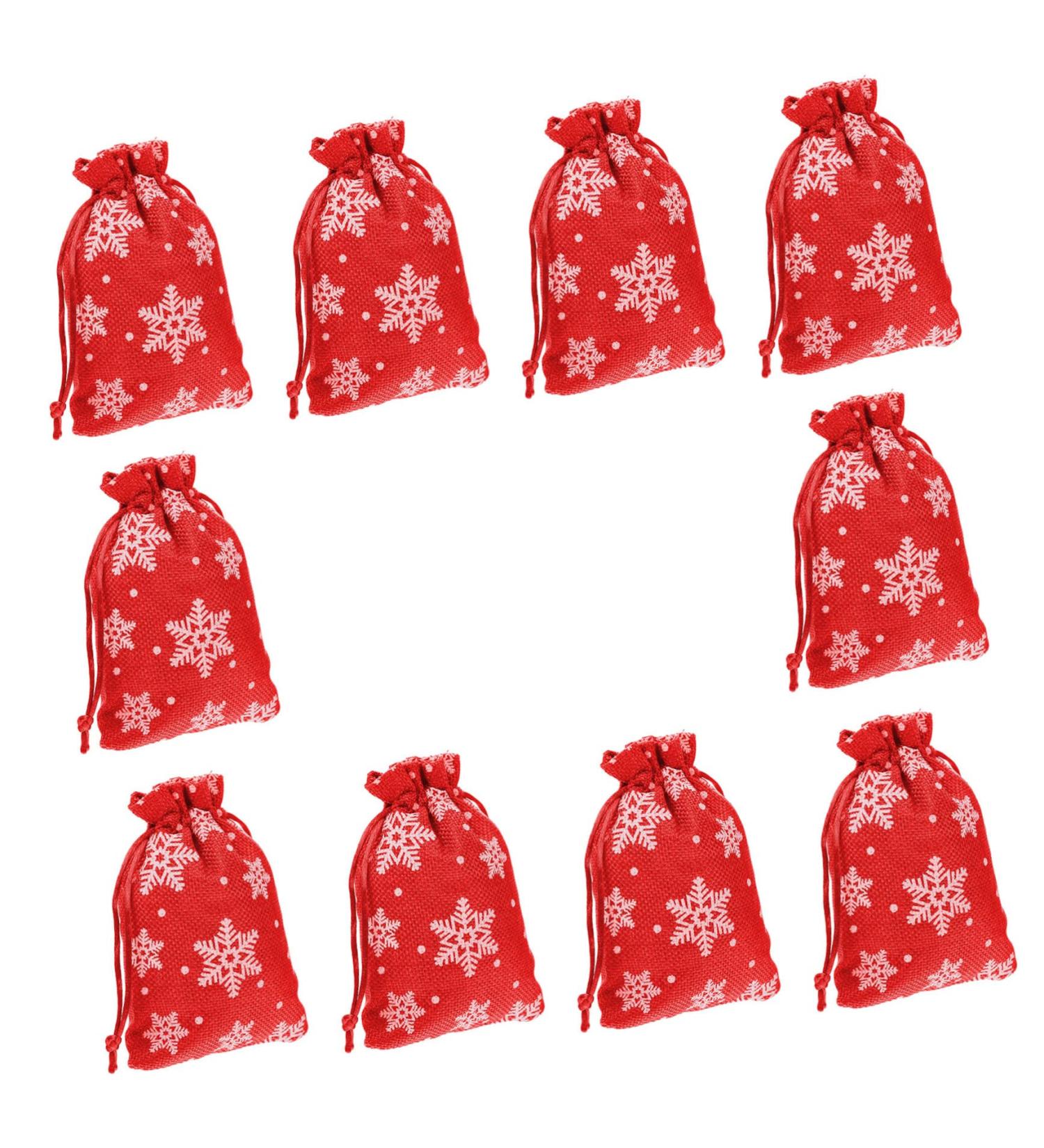 KOMBIUDA 10pcs Snowflake Burlap Bag Christmas Holiday Pouch Candy Storage Holder Drawstring Bag 14X10X0.3CM Red - Buy Online on GoSupps.com