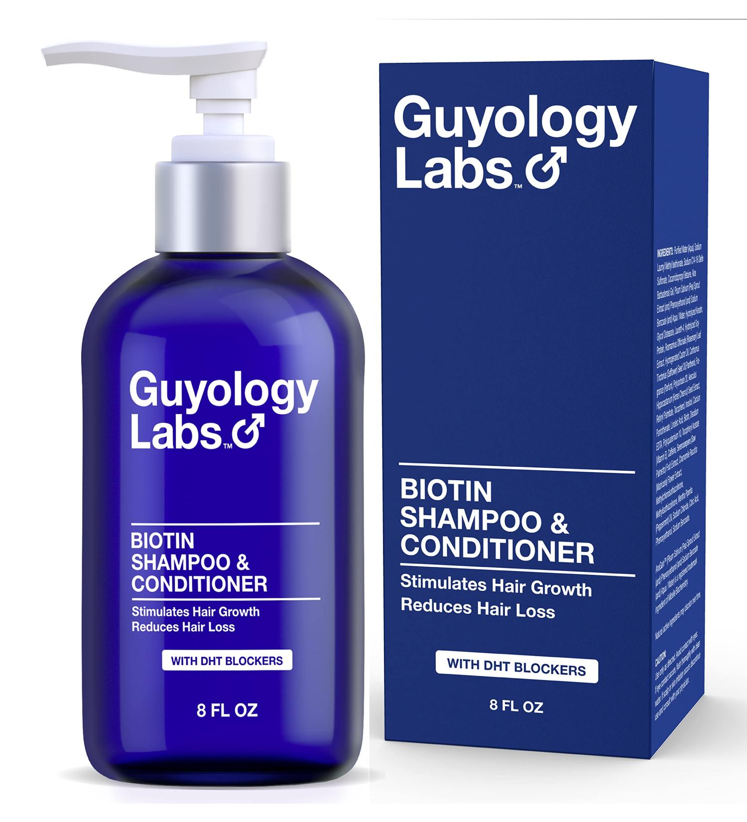 Guyology Labs Men's Anti Hair Loss Shampoo & Conditioner - Natural DHT Blockers, Biotin & Keratin for Growth & Thickening - Made in USA - Buy Online on GoSupps.com