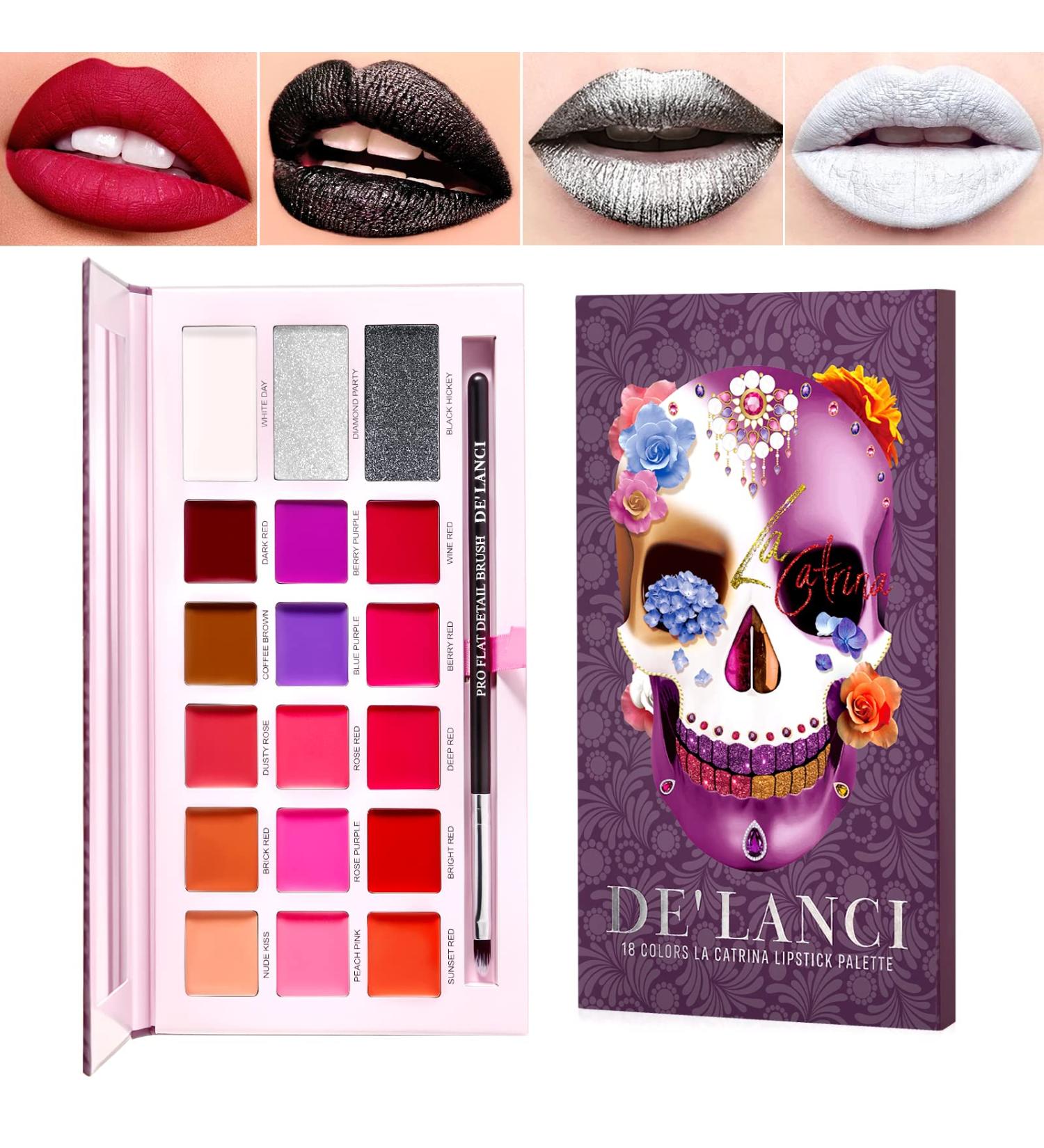 DE'LANCI 18-Color Lipstick Palette | Soft Moisturizing Long Lasting Matte Lipstick Set with Brush & Mirror | Smudge Proof Metallic & Glitter Lip Makeup - Buy Online on GoSupps.com