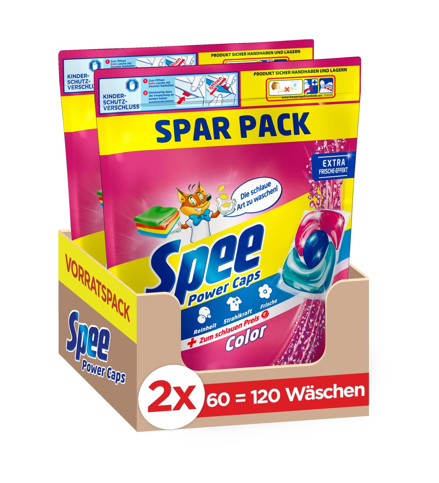 Spee Power Caps Color 3+1 - 120 Wash Loads of Pure Radiant & Hygienic Freshness for Colored Laundry | 60 Pieces (2 Pack) - International Shipping - Buy Online on GoSupps.com