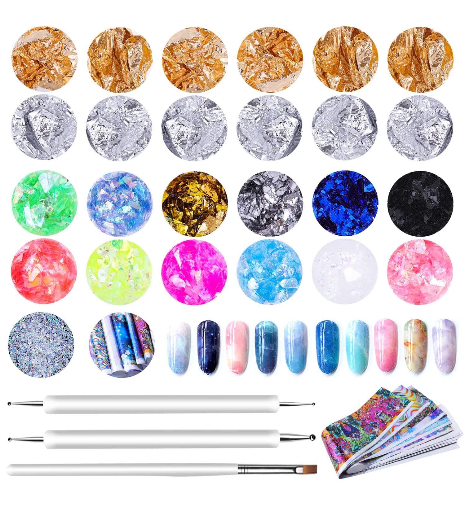 Anezus 45 Pcs Nail Art Supplies Set - Nail Rhinestones, Transfer Foil, Brushes, Dotting Pen - Nail Design Tools Kit - Buy Online on GoSupps.com