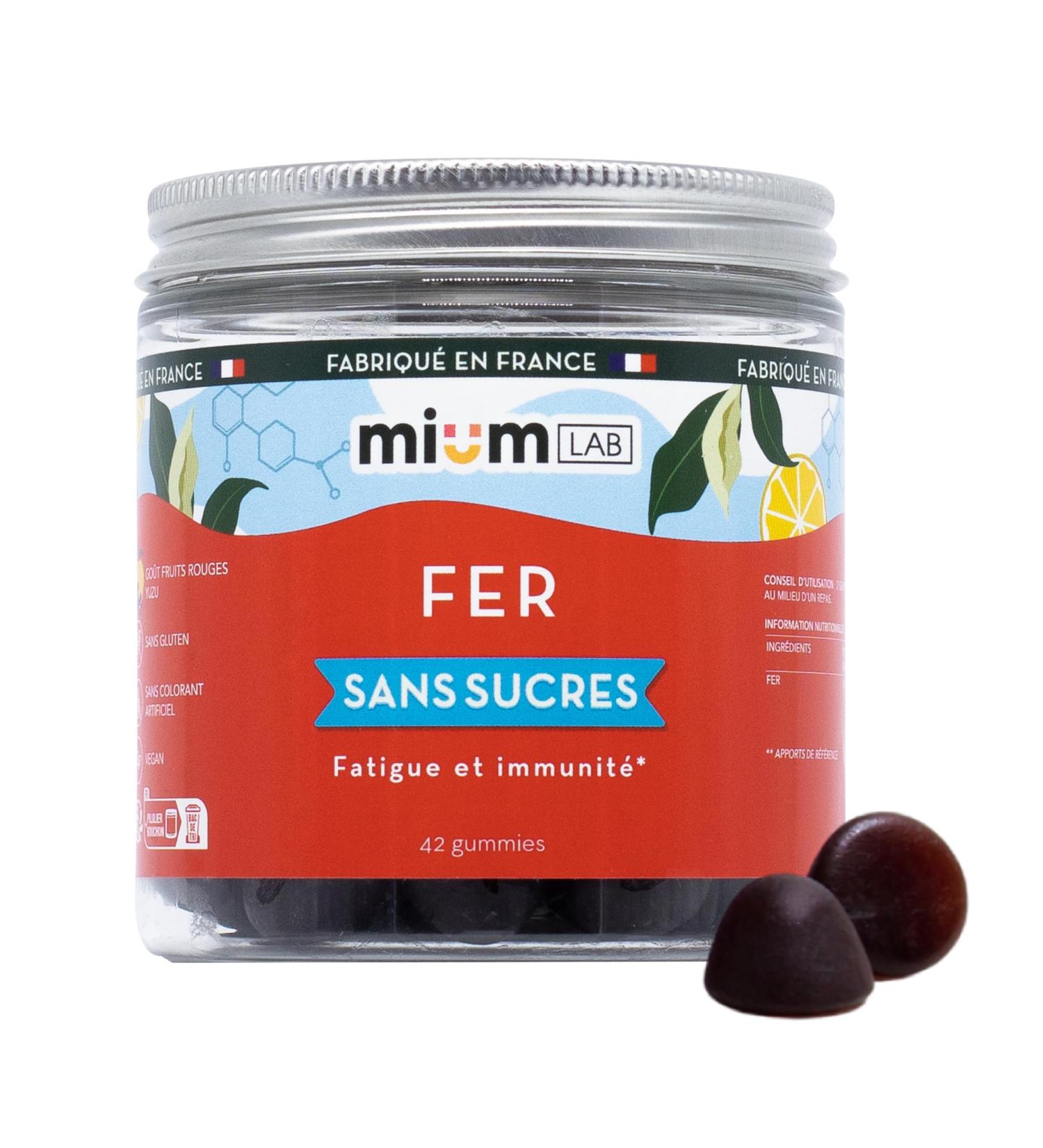 Mium Lab - AB-Fortis Patented and Micro-Encapsulated Iron 14mg - Fatigue & Immunity - 21 Day Cure - Sugar Free - 100% French - Red Fruit & Yuzu Flavor Gummies - Buy Online on GoSupps.com