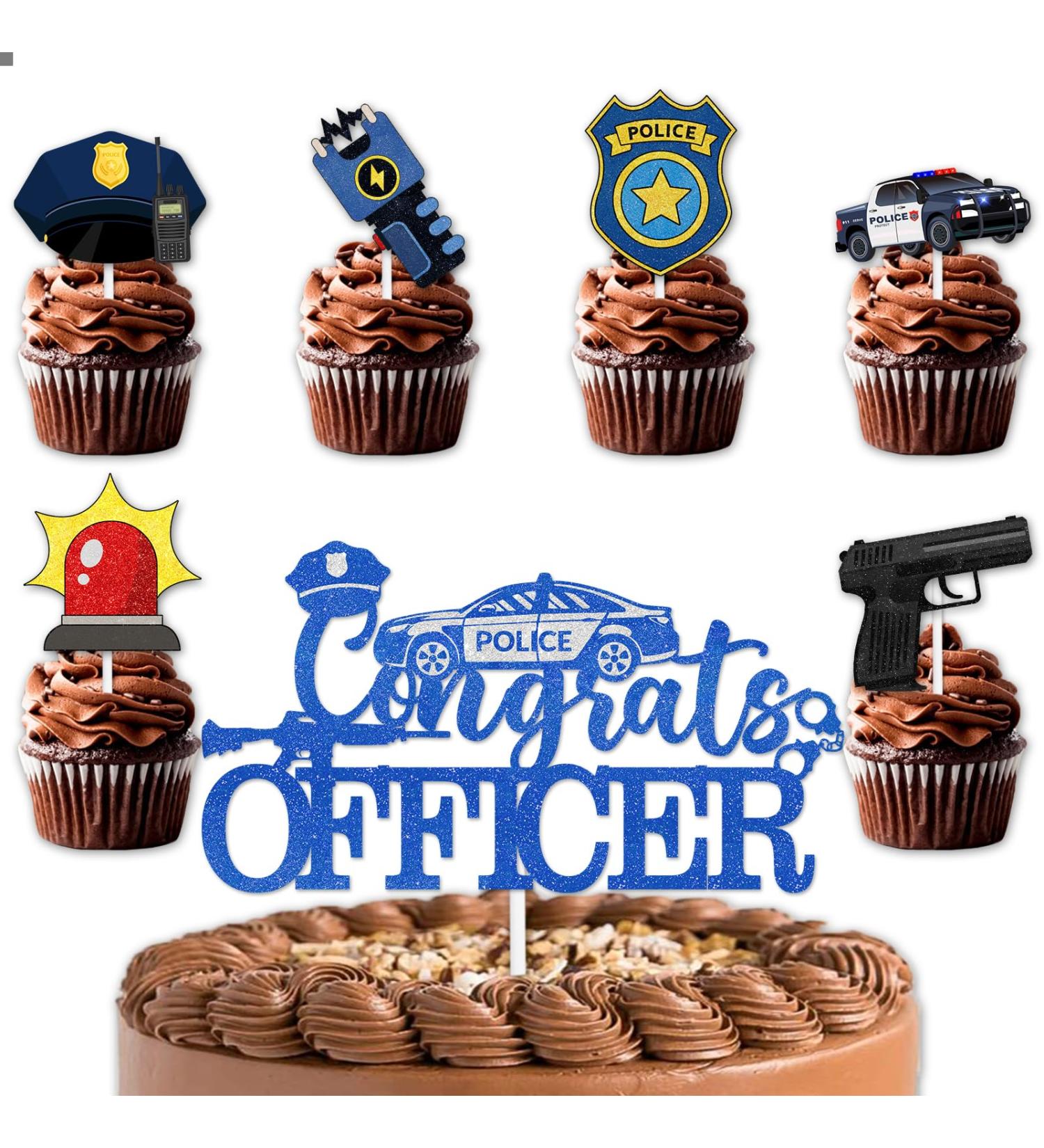 Blue Glitter 1pcs Cake Topper 12pcs Cupcake Topper Pick for Congrats Officer Policeman Theme Decor Supplies Boys Girls 2024 College Graduation Party Decorations - Buy Online on GoSupps.com