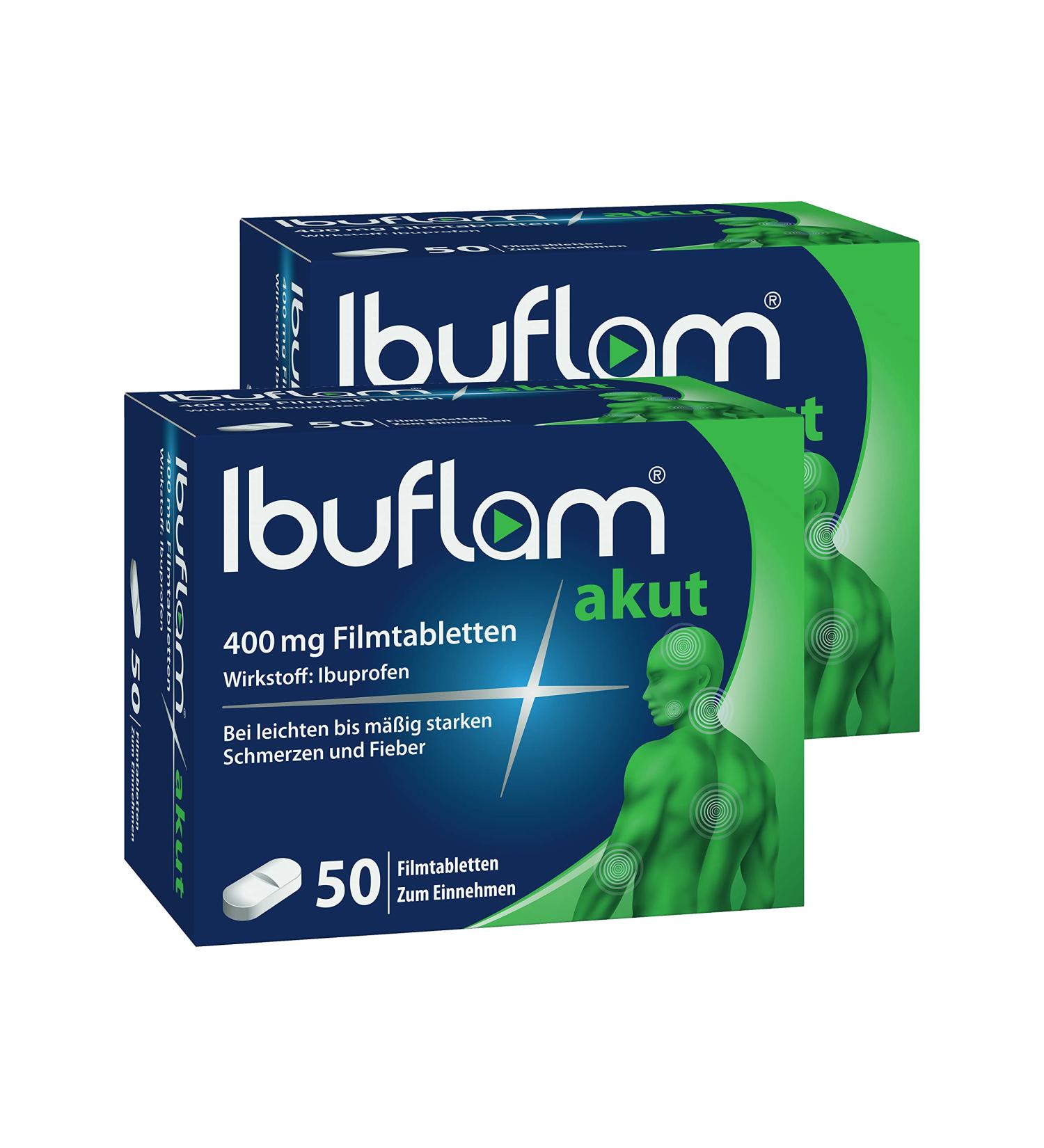 Ibuflam Acute 400 mg Tablets - Fast Pain Relief & Fever Reducer - 100 Tablets (2 x 50 pcs) - International Shipping Available - Buy Online on GoSupps.com