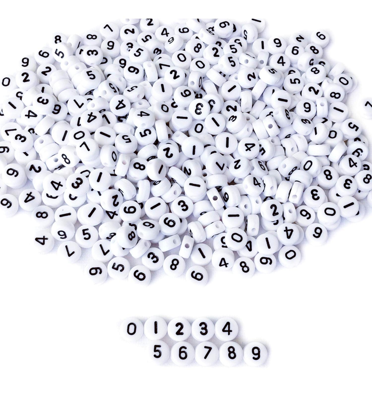 Amaney 500pcs White Acrylic Number Beads 7x4mm | Mixed Round Shape Loose Beads - Buy Online on GoSupps.com