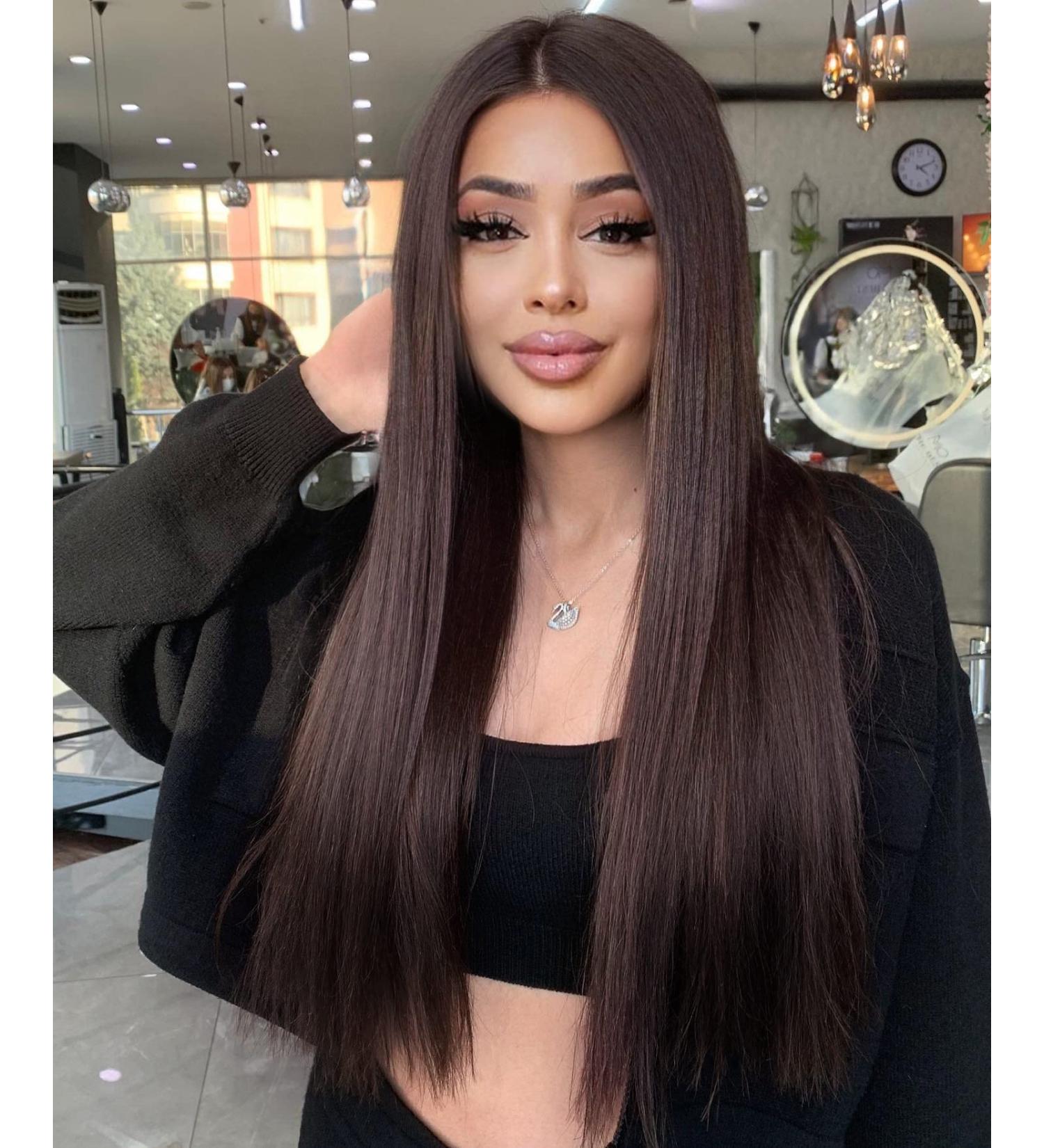Vebonny 22-Inch Chocolate Brown Lace Front Wig for Women - Glue-Free Straight Hair with Middle Parting #028NEW | International Shipping - Buy Online on GoSupps.com