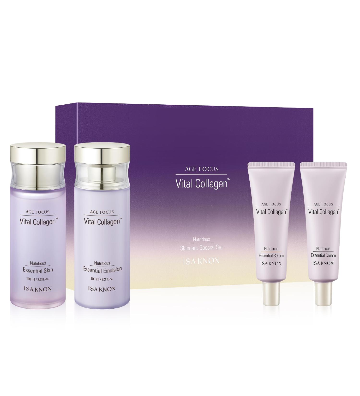 ISA KNOX Age Focus Vital Collagen Skincare Set (14.54 fl oz) - Korean Skincare for Firming Hydrating and Nourishing. with Low-Molecular Collagen and Essential Vitamins. - Buy Online on GoSupps.com