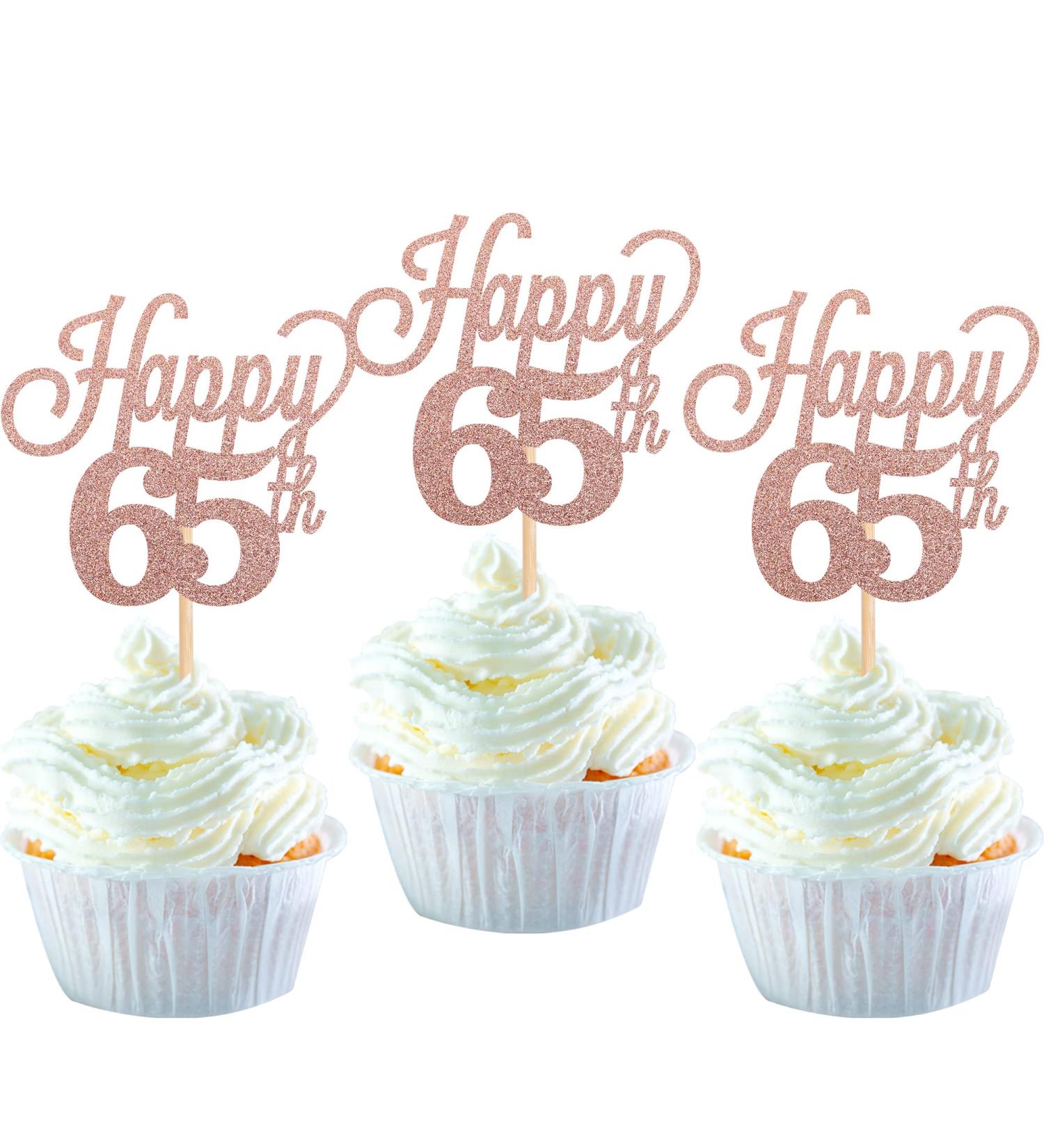 Pack of 24 65 Cupcake Toppers Glitter "Happy 65th Birthday" Cake Toppers Number 65 Eightteen Sweet 65 Birthday Wedding Anniversary Party Cake Decorations Accessories Rose Gold - Buy Online on GoSupps.com