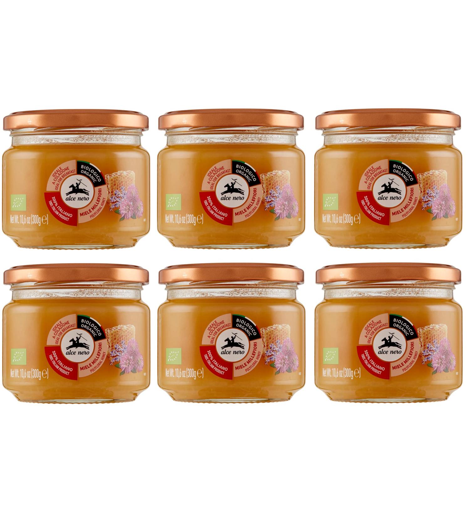 Alce Nero Organic Wildflower Honey Lot of 6 organic honey with sauvages 100% organic Italian honey 300 g - Buy Online on GoSupps.com