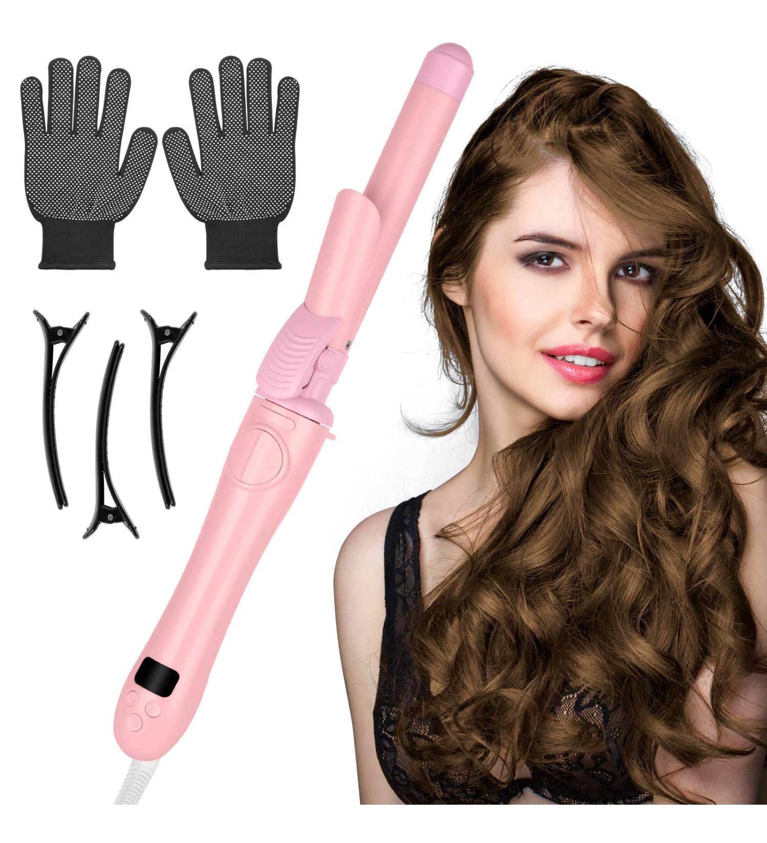 Automatic 1-Inch Curling Iron - Easy to Use Adjustable Temp 100-230 C Rapid Heating | Perfect Gift for Daughters & Lovers - Pink - Buy Online on GoSupps.com