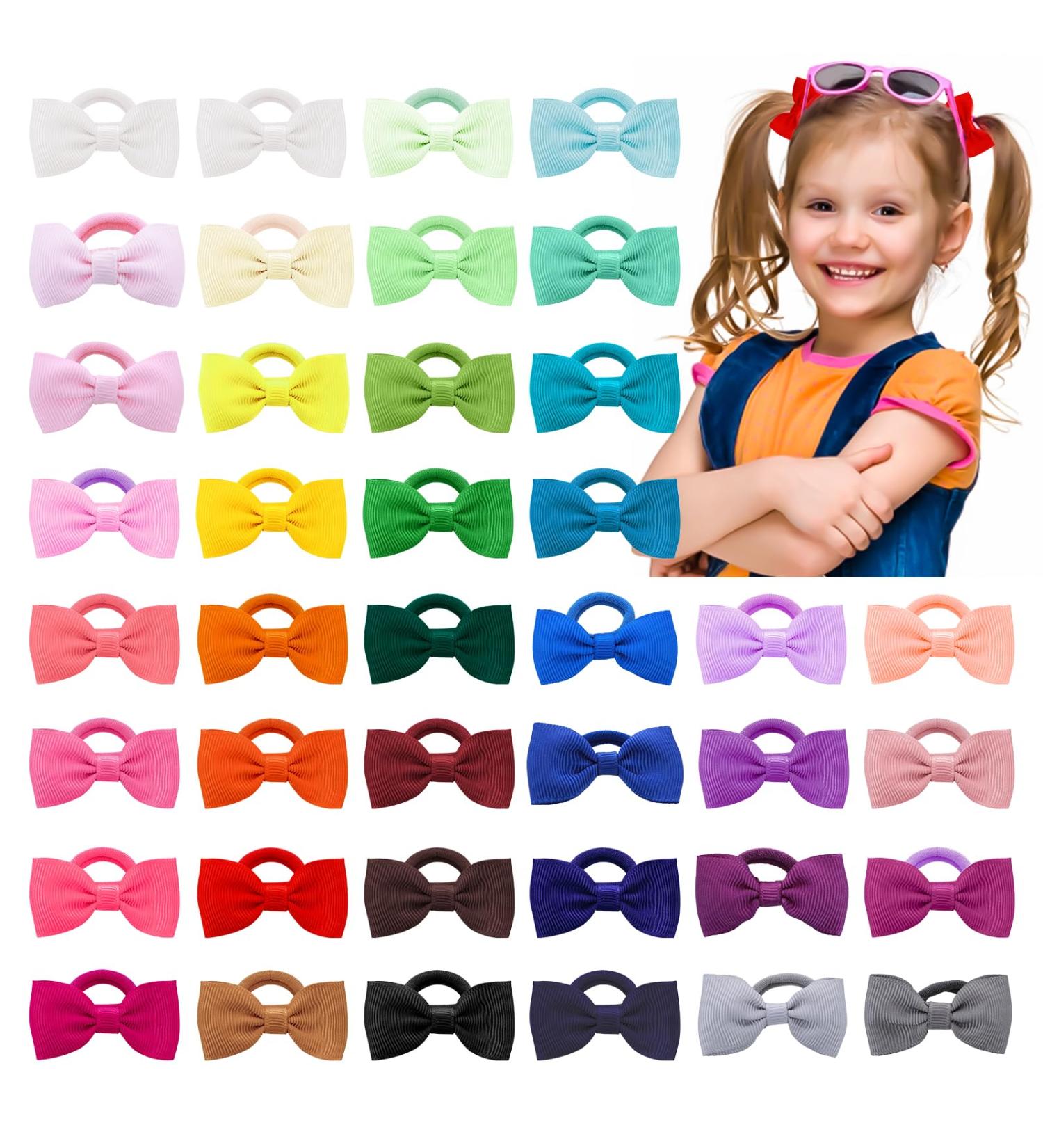 40 Pcs Baby Girls Bow Hair Ties | Elastic Hair Bands Ribbon Bows Hair Accessories for Kids & Toddlers - Buy Online on GoSupps.com