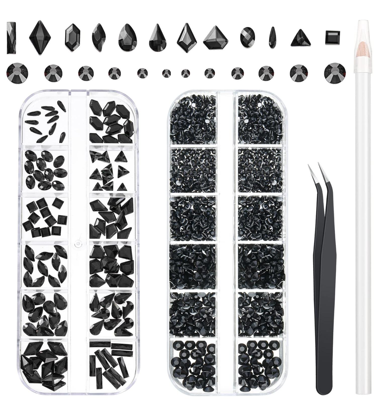 120 Multi Shapes Gems & 3000 Round Rhinestones with Tools - Nail Art Crystal Set (Black) - Buy Online on GoSupps.com
