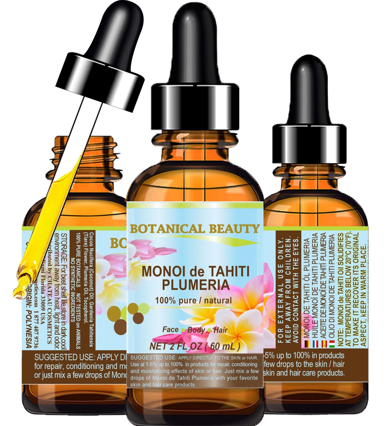 Botanical Beauty Monoi de Tahiti Plumeria Oil - Pure Natural 2 Fl. Oz. for Face Skin Hair Nail & Body Care - International Shipping - Buy Online on GoSupps.com