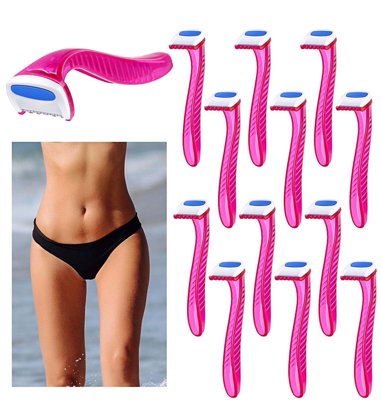 Bikini Razor Set for Women - 12 Piece Travel Trimmer Kit for Smooth Pubic Hair Removal and Body Grooming - Pink T-Type Razor for Beauty Tools - Buy Online on GoSupps.com