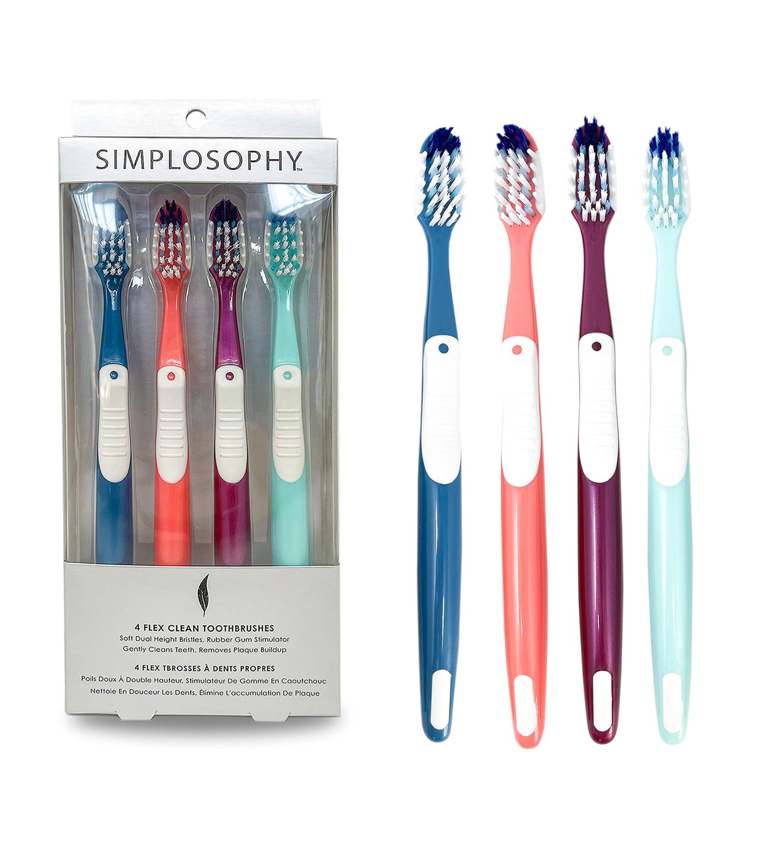Pack of 4 Battery Powered Flex Clean Toothbrushes - Soft Bristles in Blue Pink & Purple | International Shipping Available - Buy Online on GoSupps.com