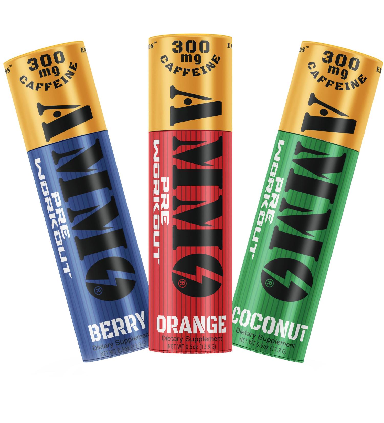 AMMO Pre Workout Powder Single Serve On The Go Sample 6 Pack - Extra Strength 300mg Caffeine Zero Sugar Focus & Pumps 3 Flavors 6-12 Servings - Buy Online on GoSupps.com