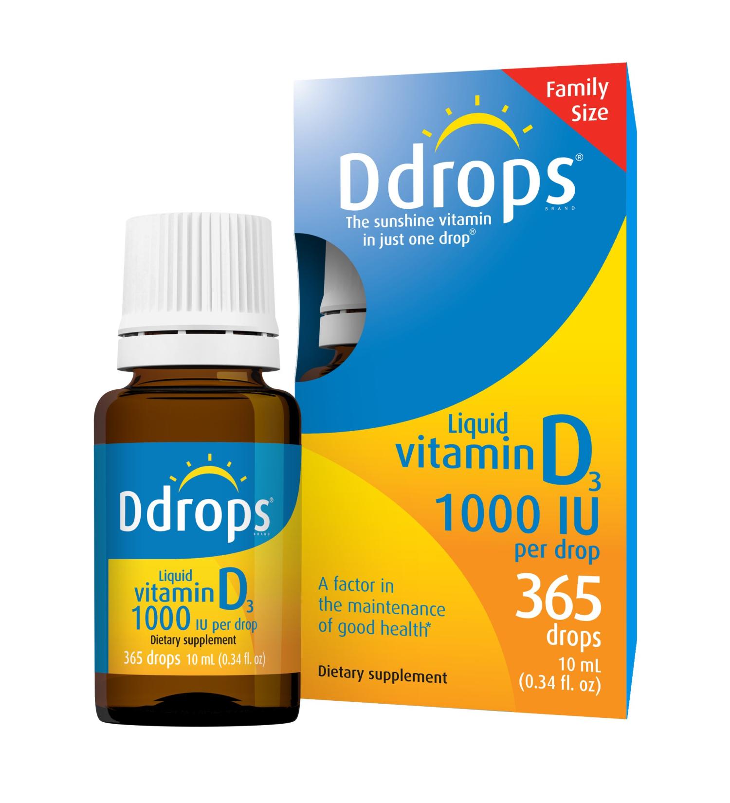 Ddrops Adults 1000IU Liquid Vitamin D3 Supplement - 365 Drops for Strong Bones & Immune Support - Buy Online on GoSupps.com