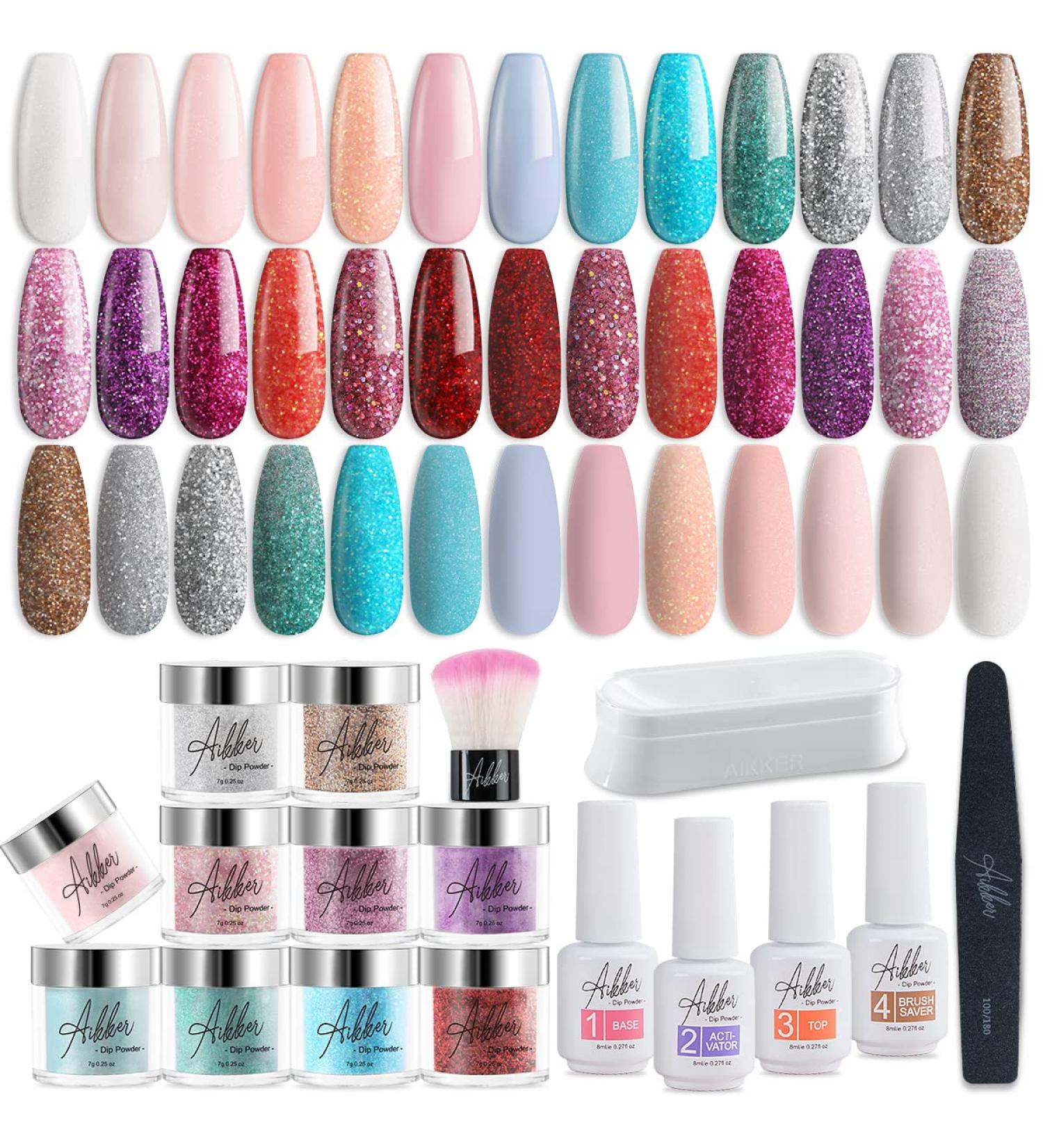 Aikker 27 Pcs Galaxy Color Dip Powder Nail Kit - Starter Set with Activator, Top Coat & Nail Art Tools - No Lamp Needed (AK16P) - Buy Online on GoSupps.com