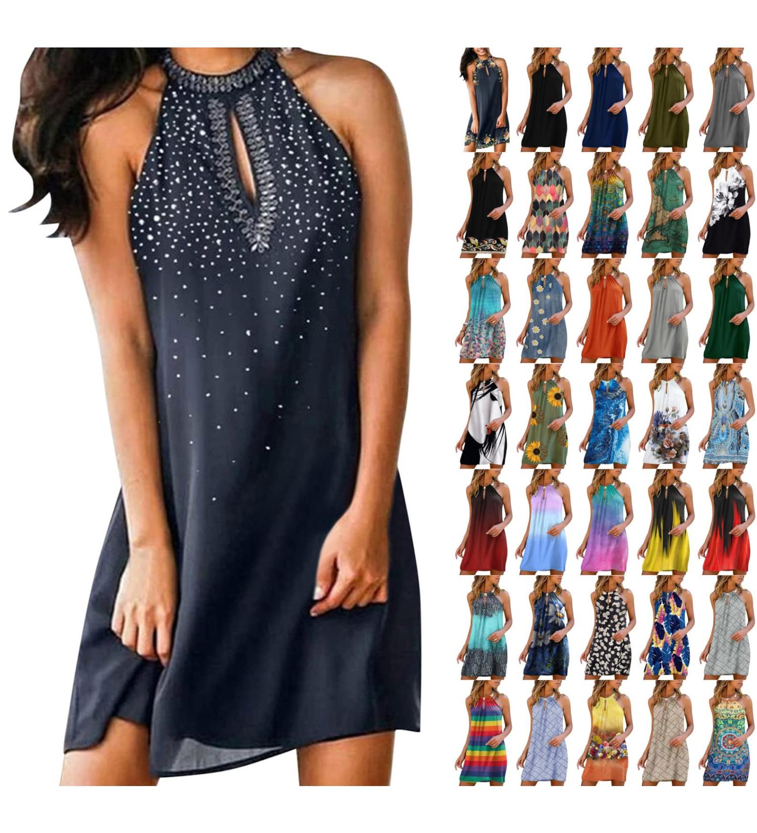 Esdra Women's Summer Floral Halter Neck Mini Dress - Black | Sleeveless A-line Beach Vacation Sundress - Buy Online on GoSupps.com