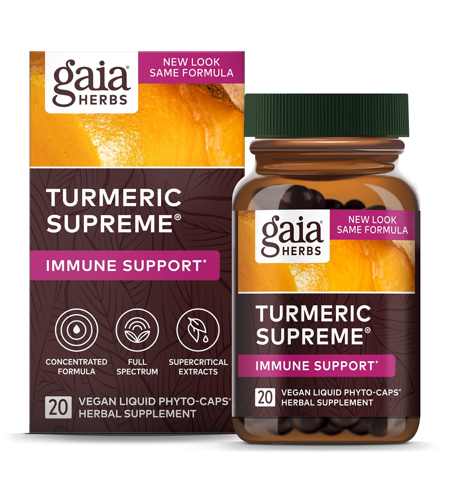 Gaia Herbs Turmeric Supreme - Immune Support | 20 Veggie Liquid Phyto-Caps - Buy Online on GoSupps.com