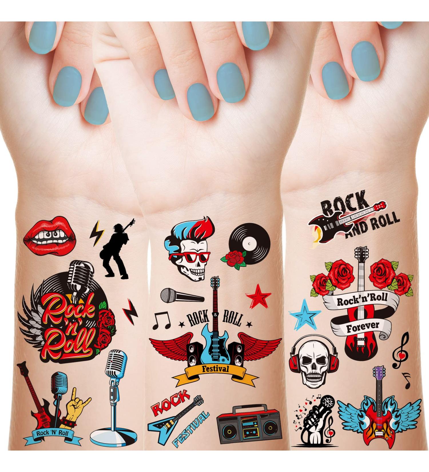 Rock Star Party Decorations - Born to Rock and Roll Fake Temporary Tattoos (18 Sheets) - Buy Online on GoSupps.com