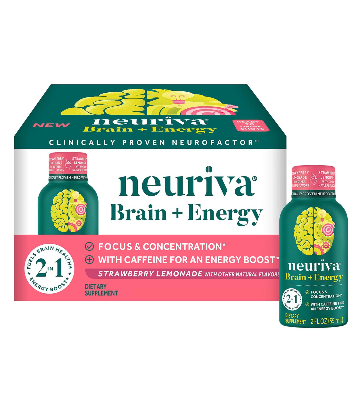 Neuriva Brain + Energy Shots - Nootropic Supplement for Focus & Energy Boost - 12 Count Strawberry Lemonade - Buy Online on GoSupps.com