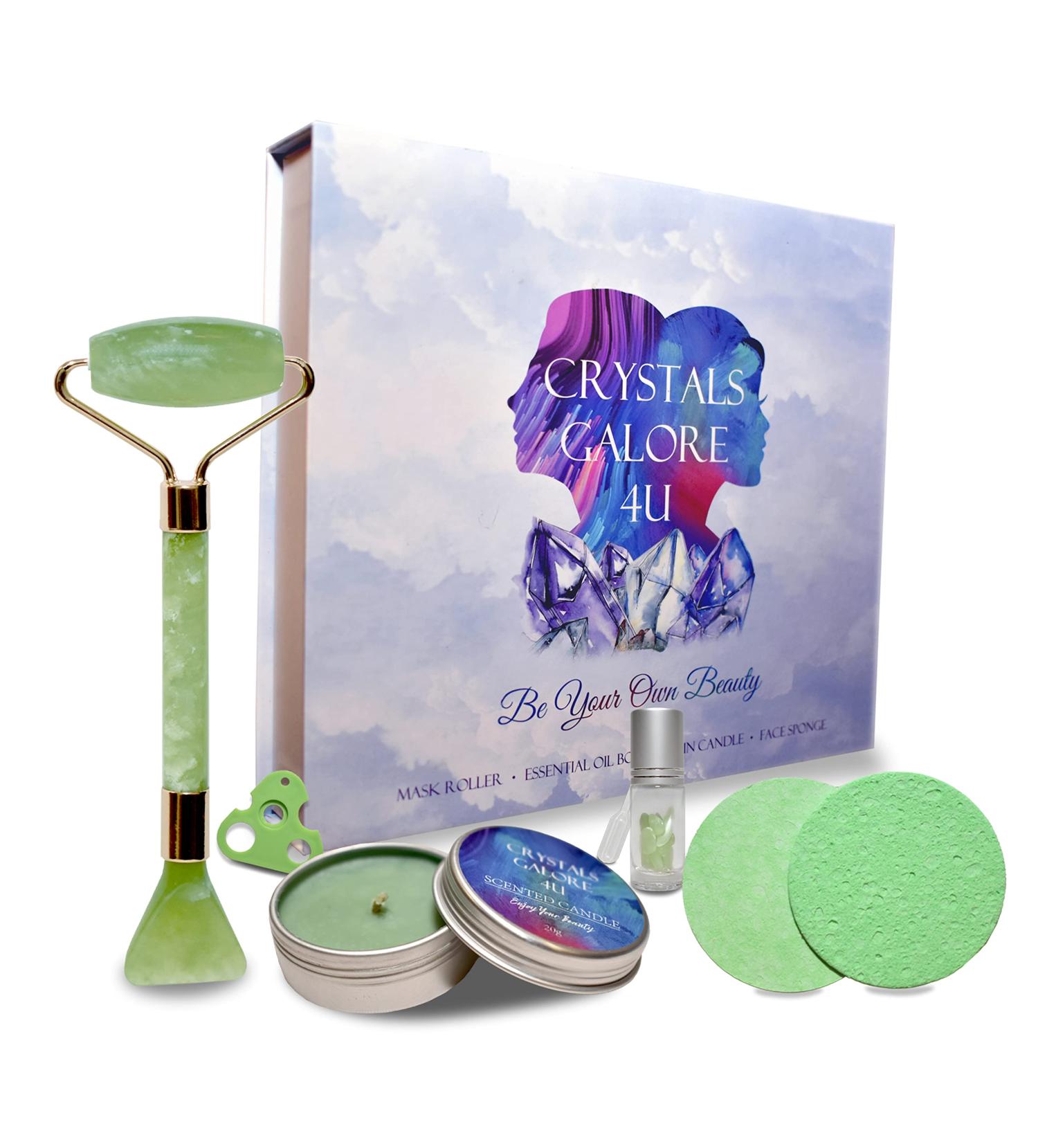 Jade Face Roller Kit - Green Gua Sha Roller Scraper Sponge Candle & Essential Oil for Radiant Skin Care - Buy Online on GoSupps.com