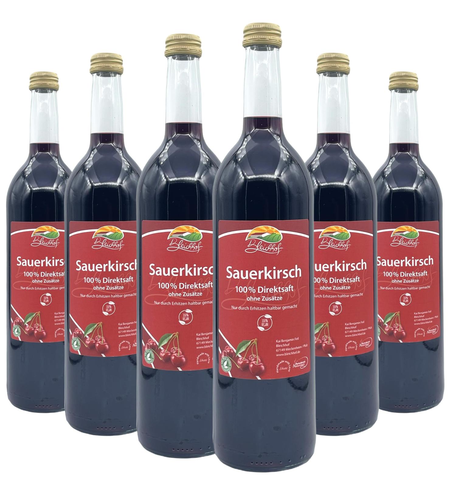 Bleichhof Sour Cherry Juice - 100% Pure & Delicious | 6 x 0.72L | No Sugar No Additives | Sustainably Made in Meckenheim - Buy Online on GoSupps.com