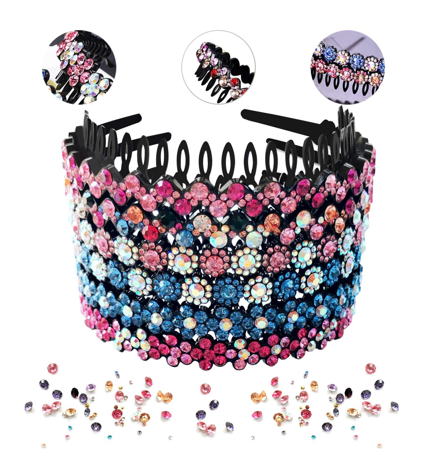 6-Pack Rhinestone Teeth Combs & Flower Crystal Hair Bands for Women - Non-Slip Hard Plastic Head Straps in 6 Shiny Colors | Luolipeya - Buy Online on GoSupps.com