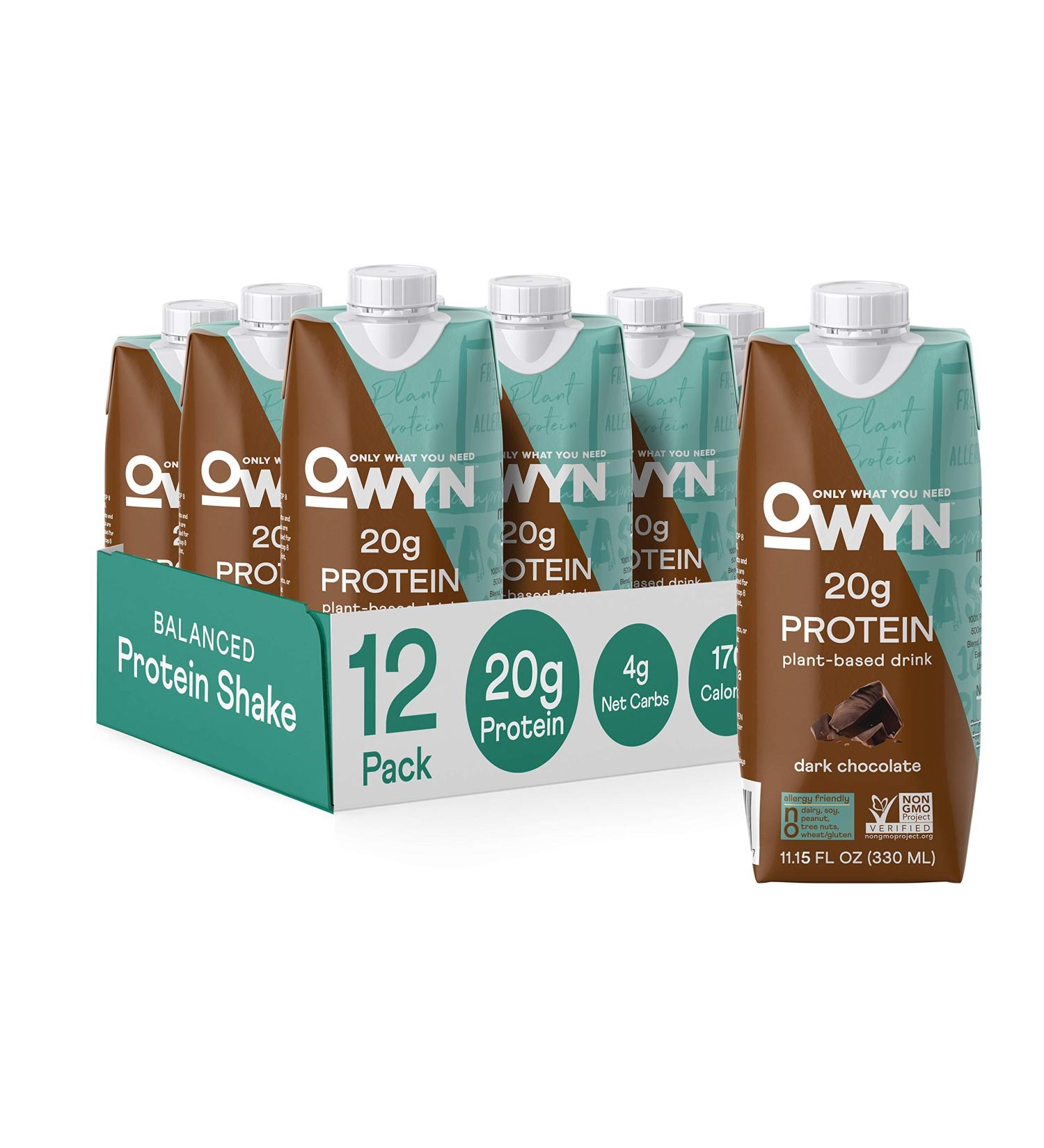 OWYN Plant Based Protein Shake - 20g Vegan Protein - Organic Pumpkin Seed, Flax, Pea - Prebiotic Supplement, Superfood Greens - Gluten & Soy-Free - Eco Pack - Chocolate Flavor - 11.15 Fl Oz (Pack of 12) - Buy Online on GoSupps.com