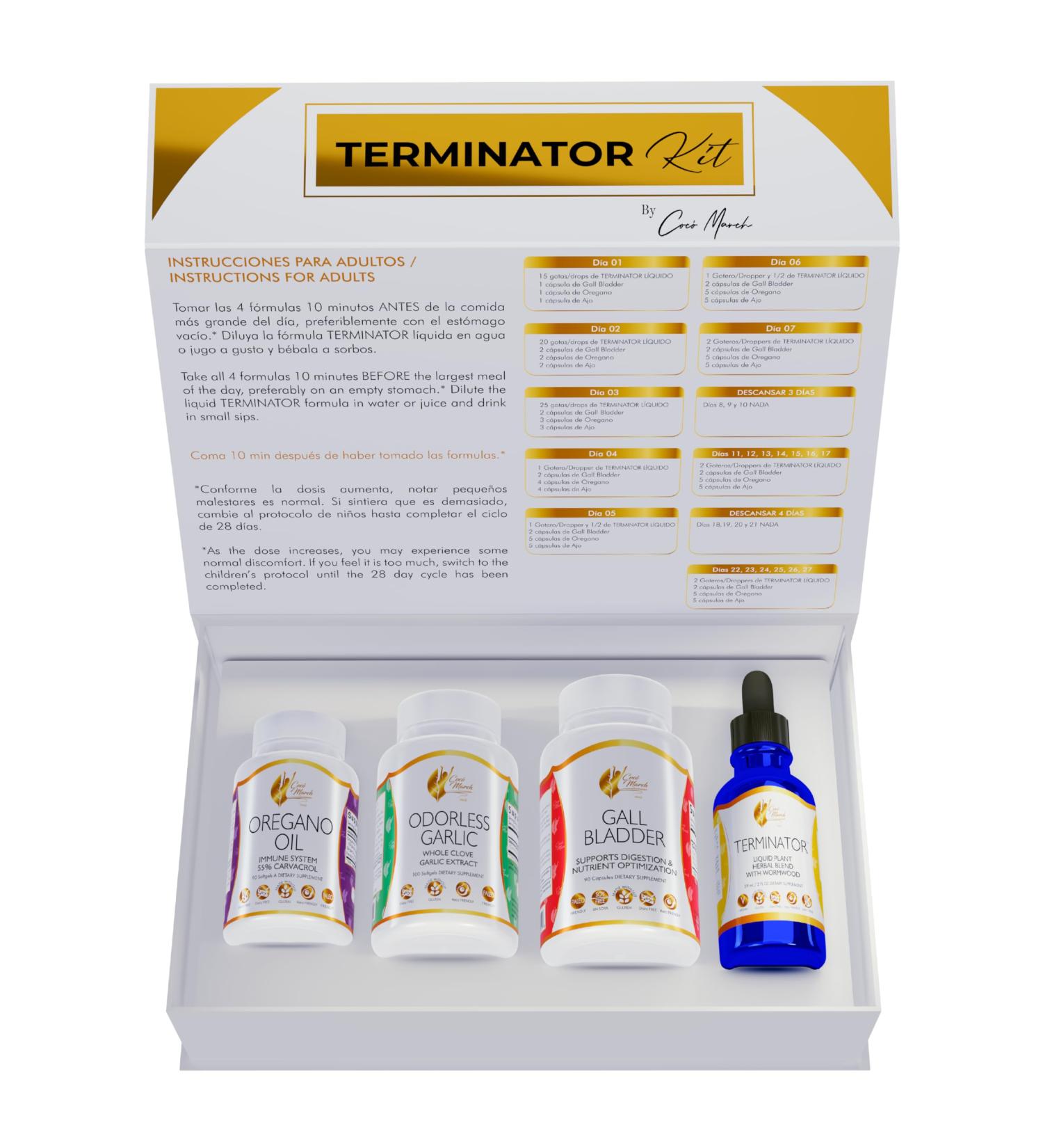 Coco March TERMINATOR KIT - 28-Day Powerful Gut Cleanse for Invaders | Includes Terminator Liquid Gall Bladder Odorless Garlic & Oregano Oil | Boost Your Gut Health Worldwide - Buy Online on GoSupps.com