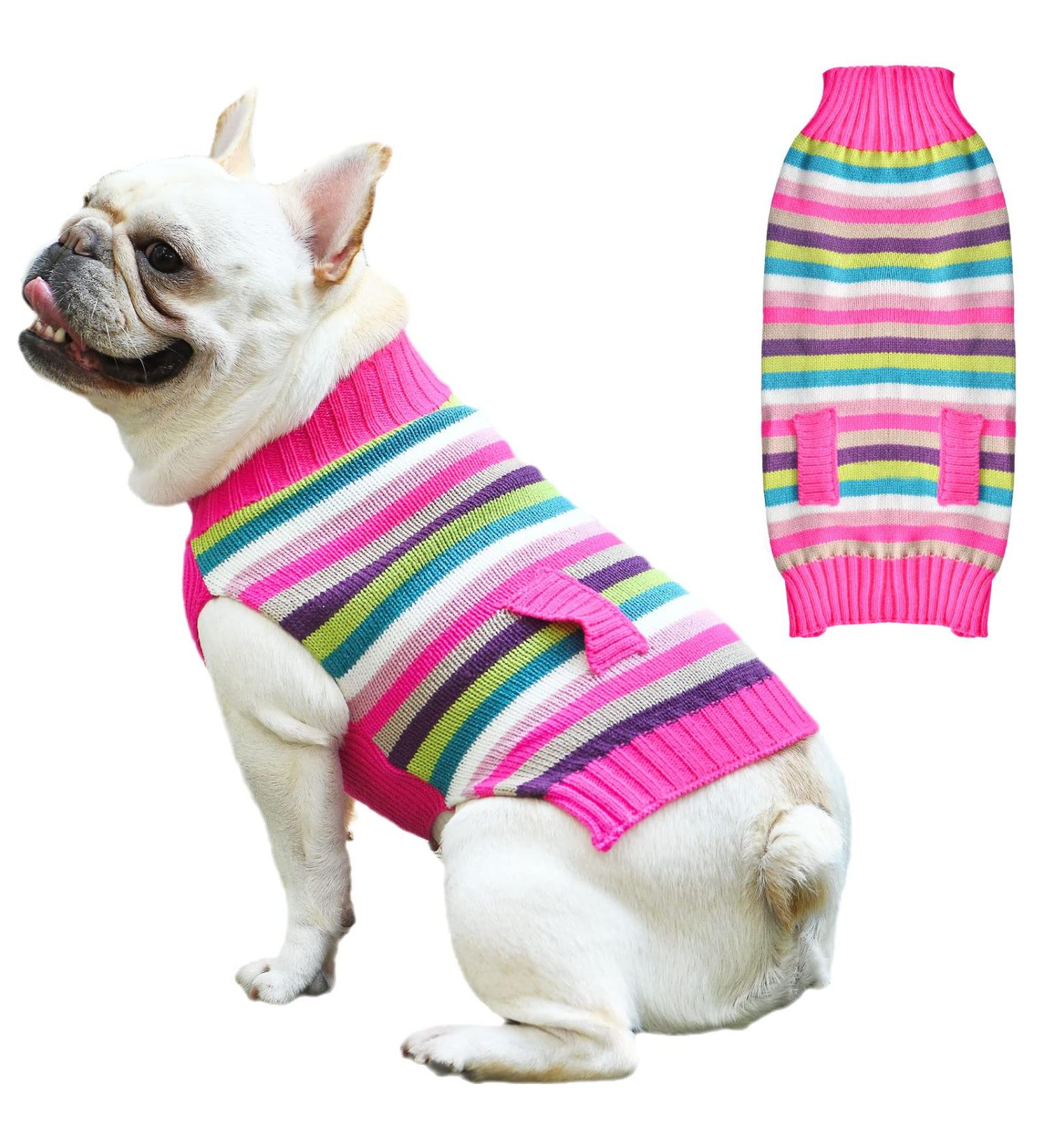 Skxeo Christmas Dog Sweater Costume - Warm Knitted Winter Outfit for Puppies & Cats - XL Pink Striped Pet Clothing for New Year - Buy Online on GoSupps.com