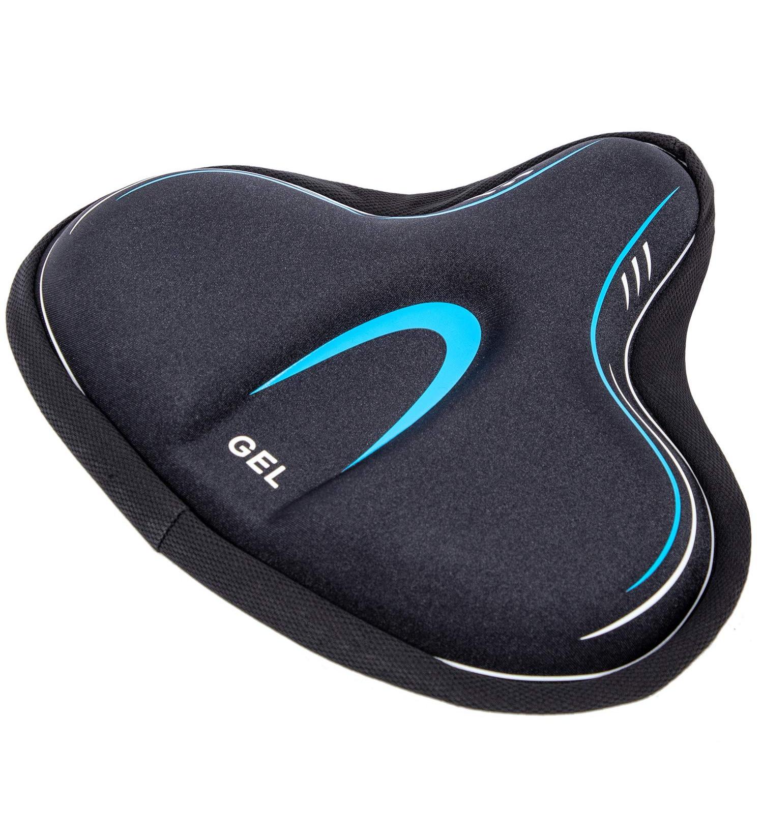 YBEKI Wide Bike Seat Cover - Gel and Foam Cushioned Bicycle Saddle for Indoor Cycling (Blue) - Buy Online on GoSupps.com
