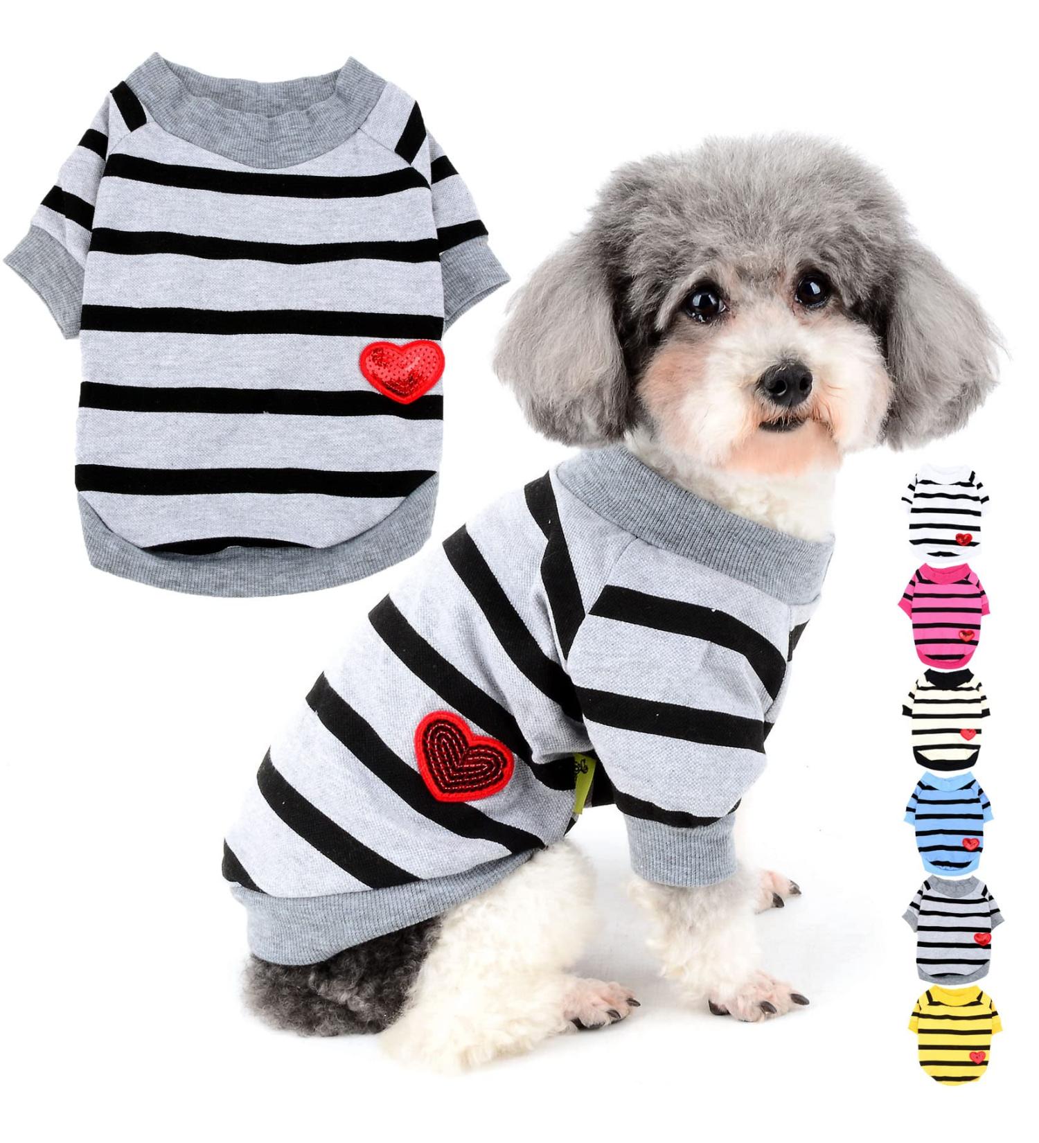 Zweitea Dog Shirts for Small Dogs - Summer Striped T-Shirt Soft Cotton Puppy Clothes Heart Sweatshirt for Chihuahuas Gray XL - Buy Online on GoSupps.com