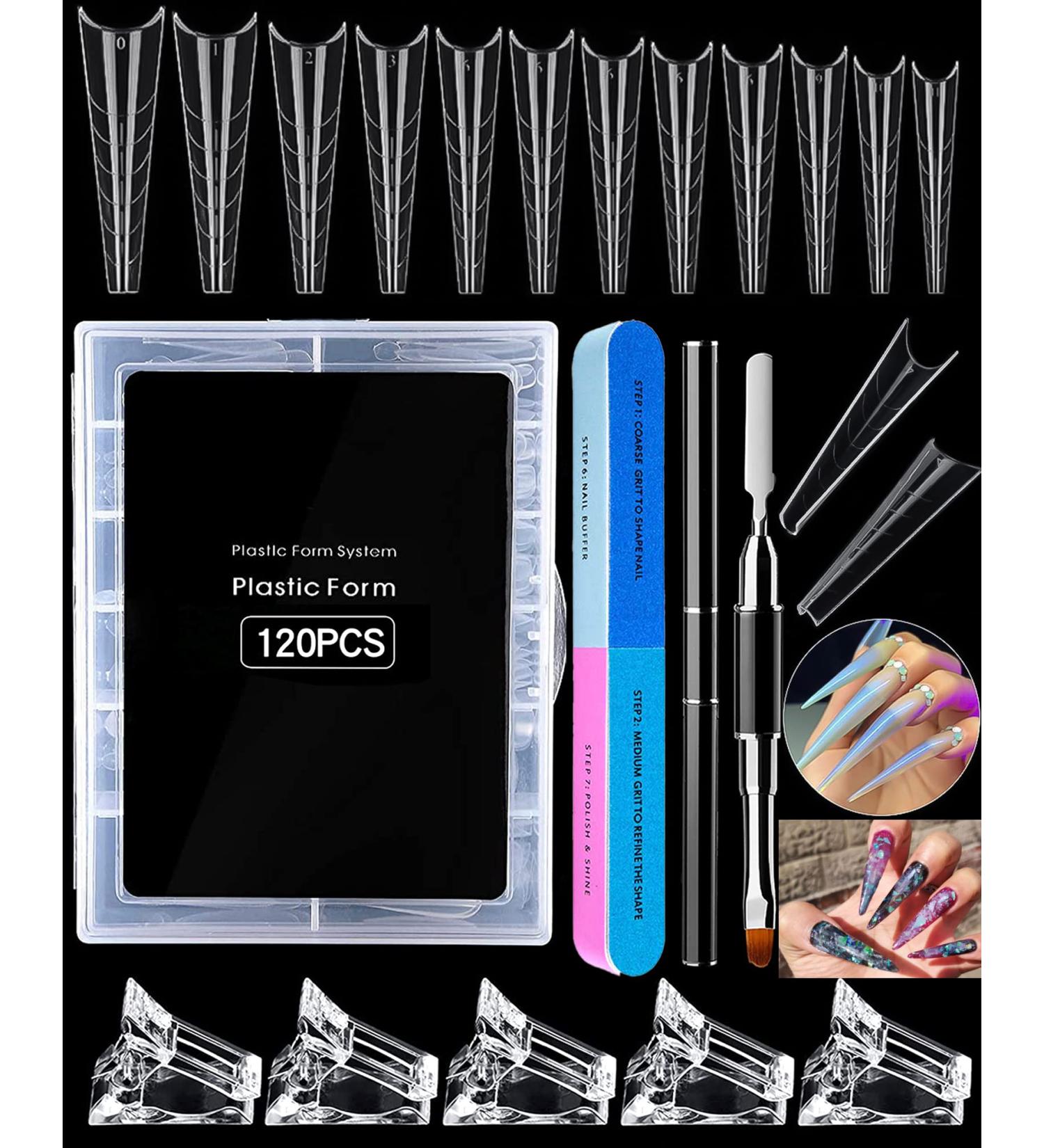 NAISKA 120pc Dual Press Coffin Nail Forms Set | Extra Long Nail Tips Extension Kit with 12 Sizes dual-Ended Polygel Brush, Clear Nail Molds, Professional Nail File | Acrylic Gel Coffin Nails Form - Buy Online on GoSupps.com
