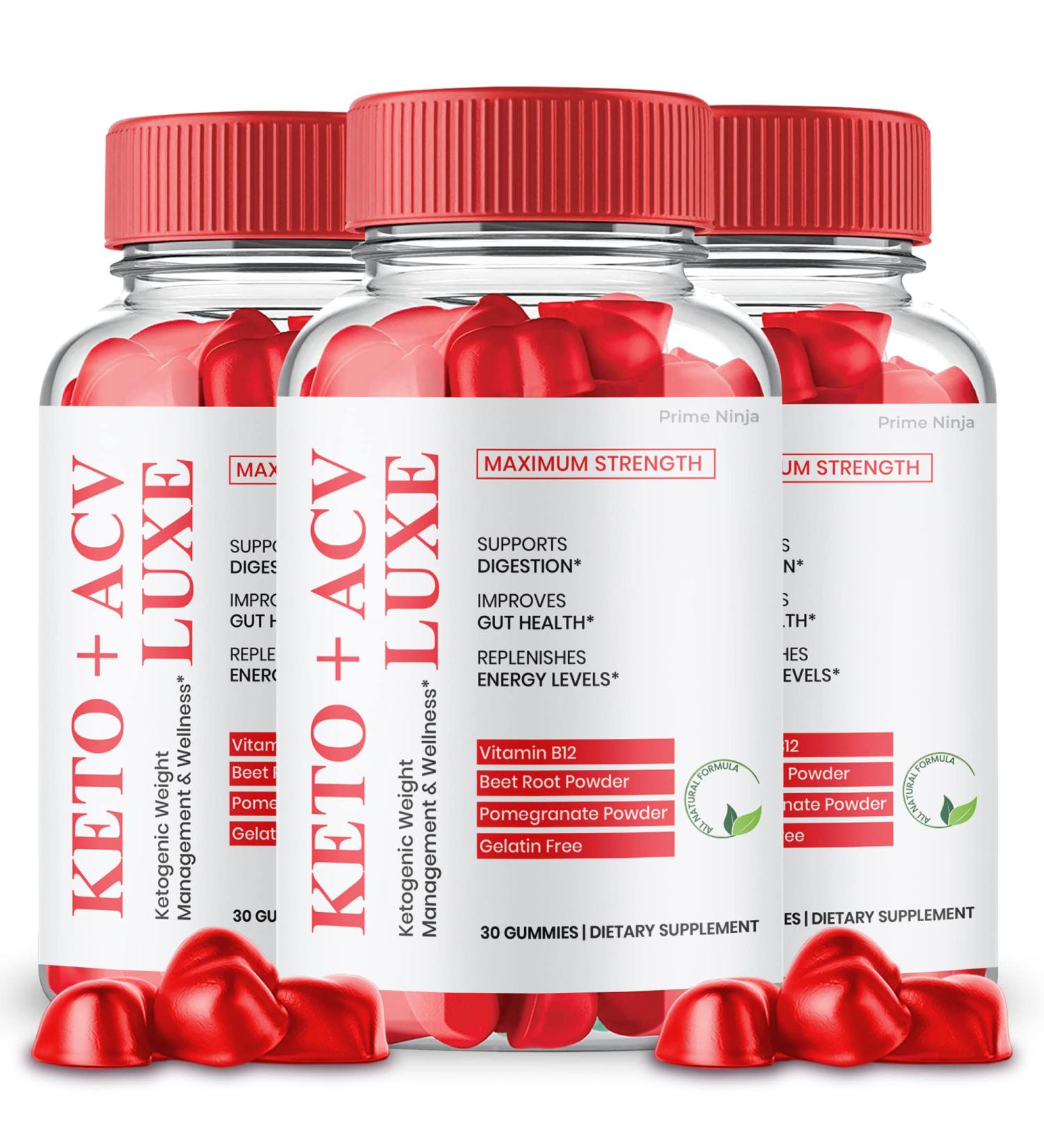 Luxe Keto ACV Gummies | Original Powerful Formula | Maximum Strength Vitamin B12 | Beet Root and Pomegranate | 3 Pack - Buy Online on GoSupps.com