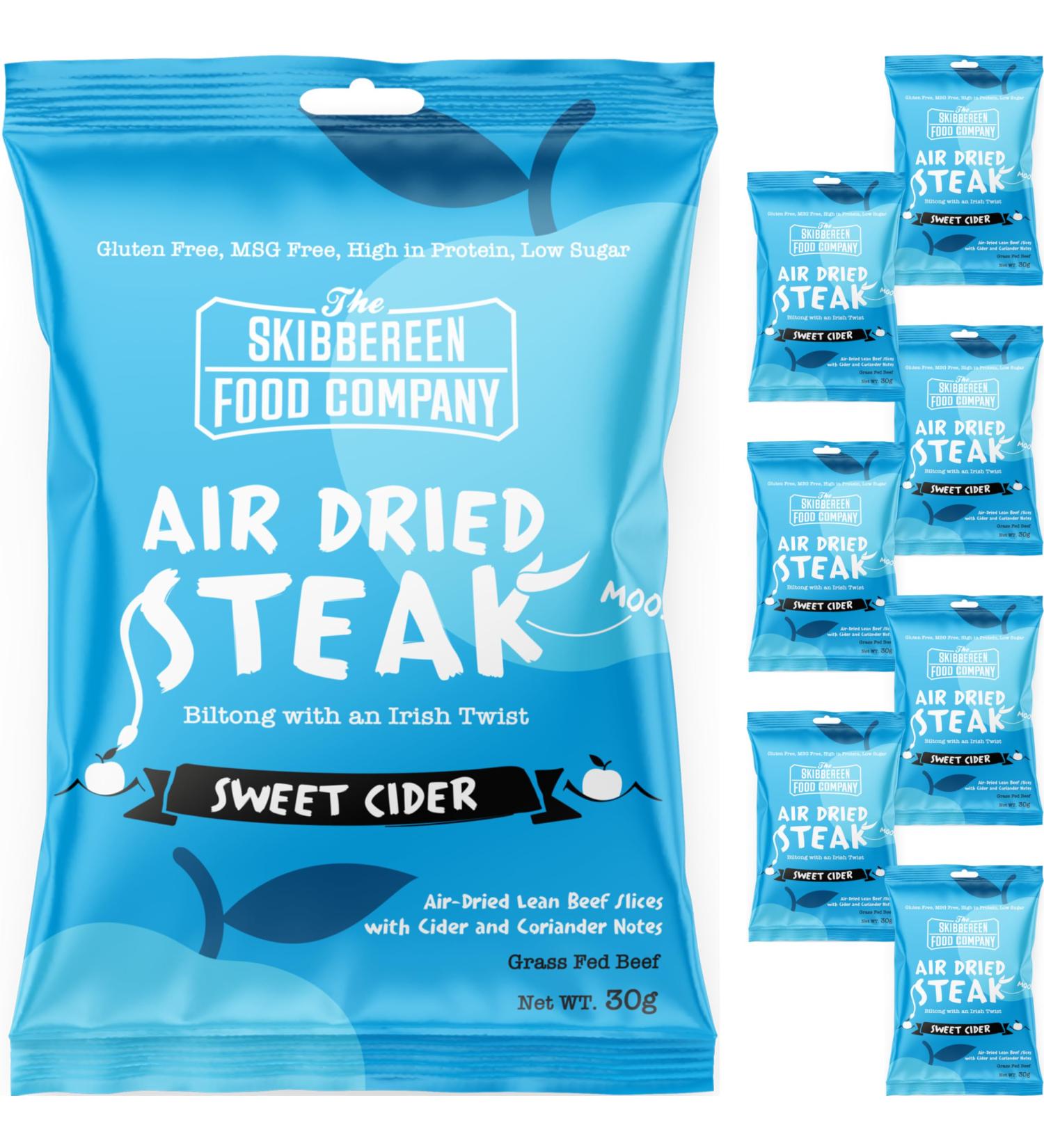 Grass Fed Beef Jerky Sweet Cider - Lean Beef Biltong Air Dried - The Perfect High Protein Snack - Low in Sugar Gluten Free MSG Free - 8 x 30g Bag Beef Slices by The Skibbereen Food Co 30 g (Pack of 8) - Buy Online on GoSupps.com