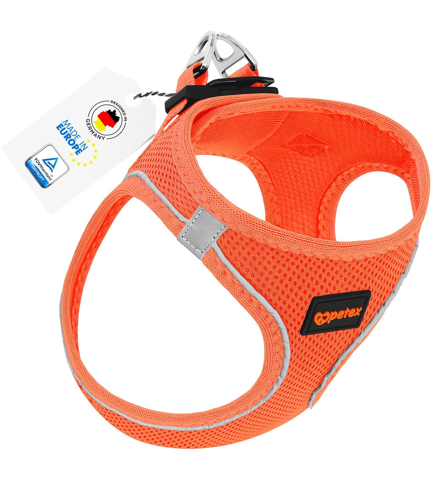 Petex Dog Harness for Small & Medium Dogs - TUV Tested Air Mesh Reflective & Breathable - Neon Orange XS - Made in Europe - Buy Online on GoSupps.com